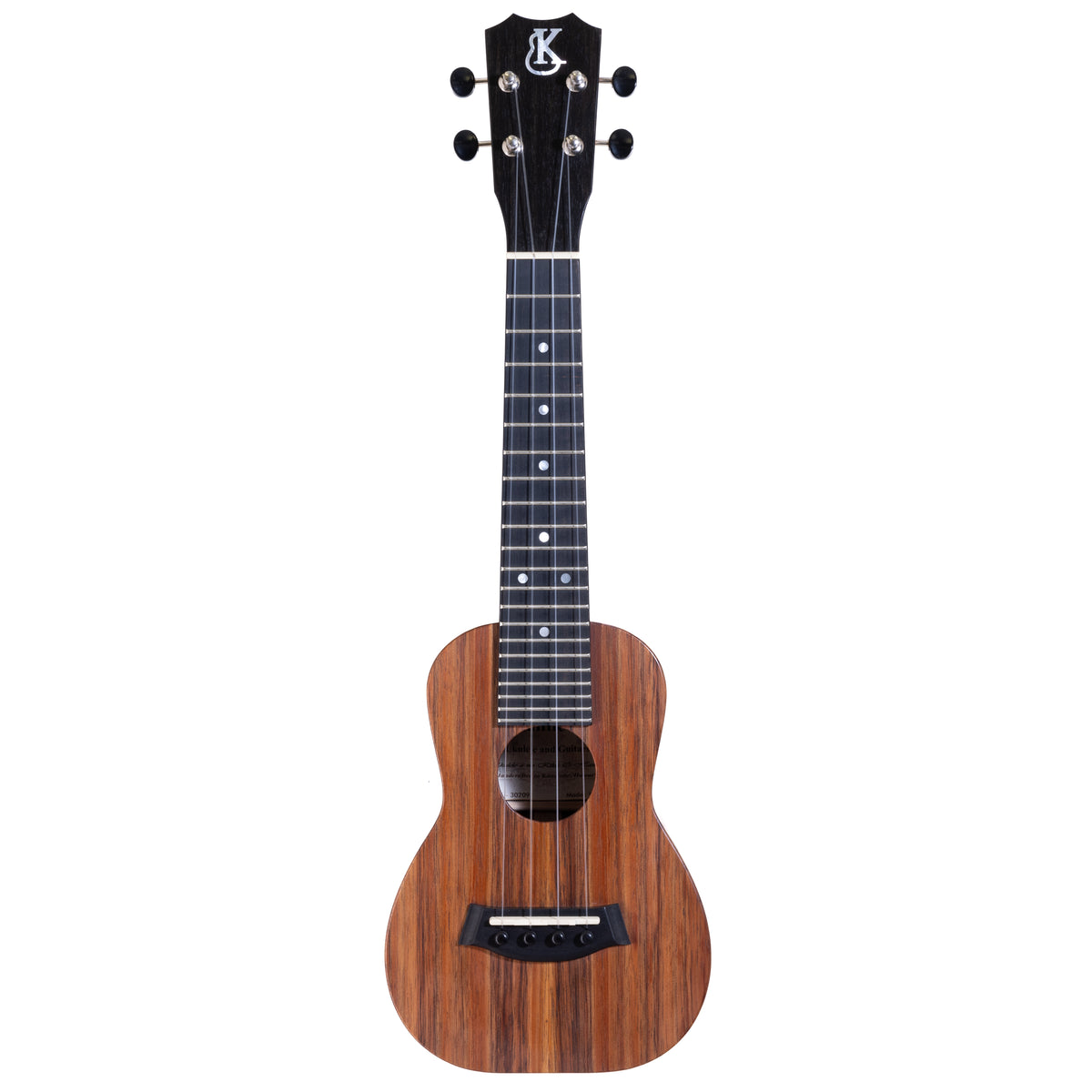 Kanile'a K-1 Natural soprano ukulele, serial 30209, full front view with crown headstock and natural koa body