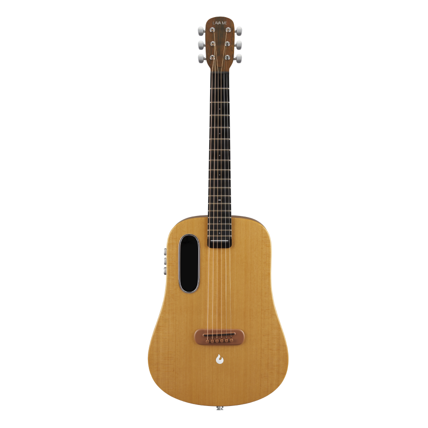 LAVA ME Air Spruce 36 inch acoustic-electric guitar, full front view with spruce top, oval side sound port and dark fretboard