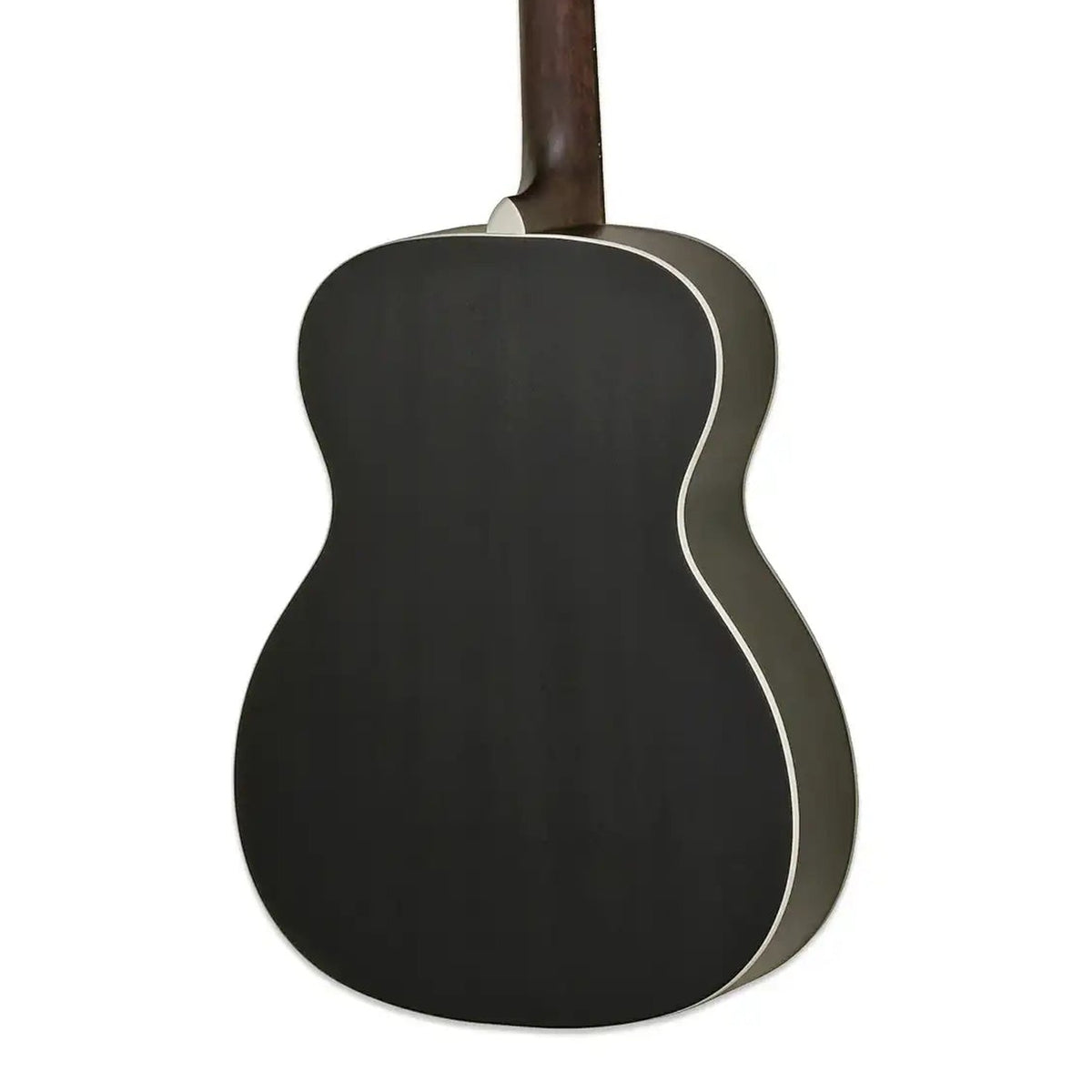 Body back of the Aria 101-UP Urban Player Stained Black Orchestra Guitar, with the base of the neck