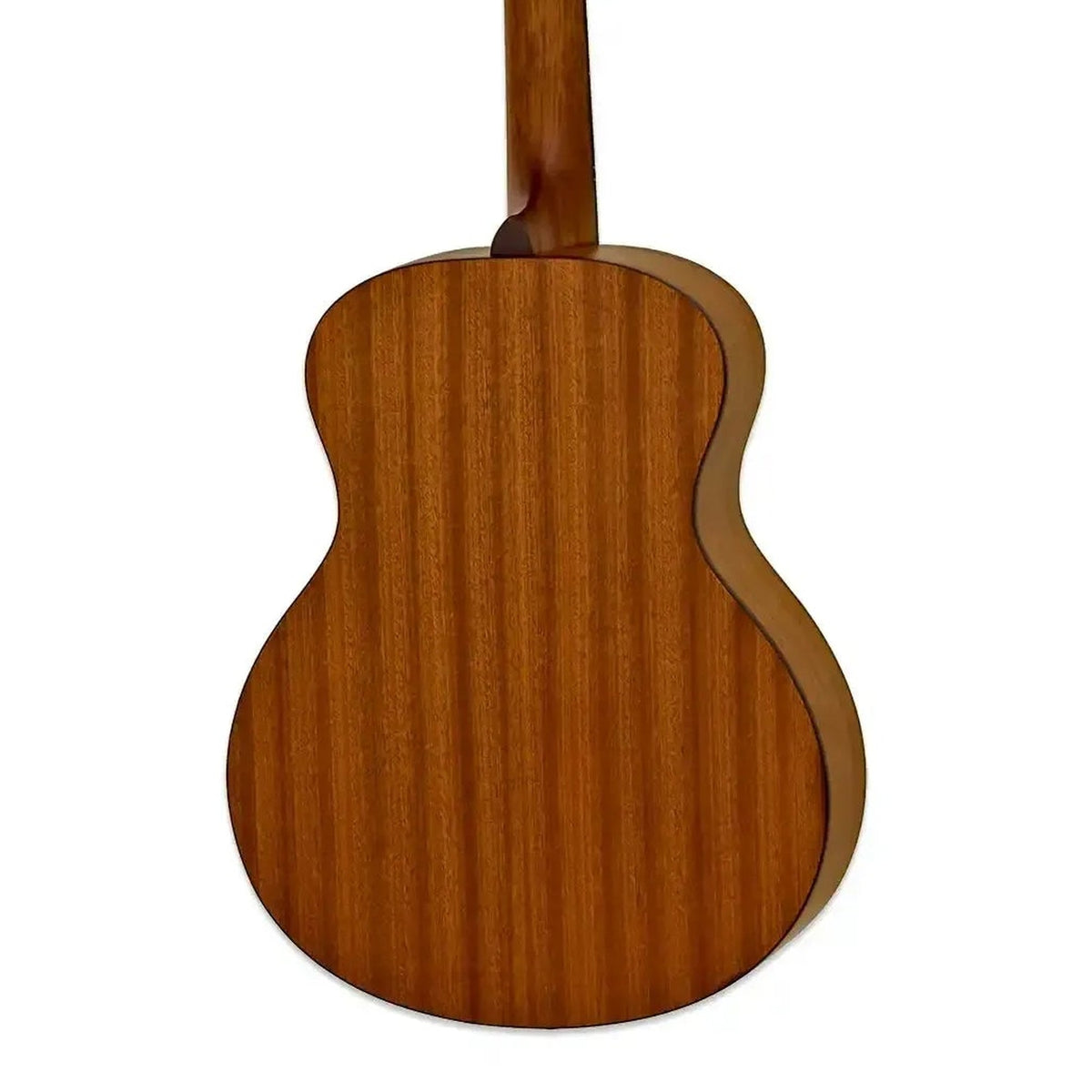 Body back of the Aria 151-Lil'-MTTS Matte Tobacco Sunburst Spruce Top Acoustic Guitar, with the base of the neck