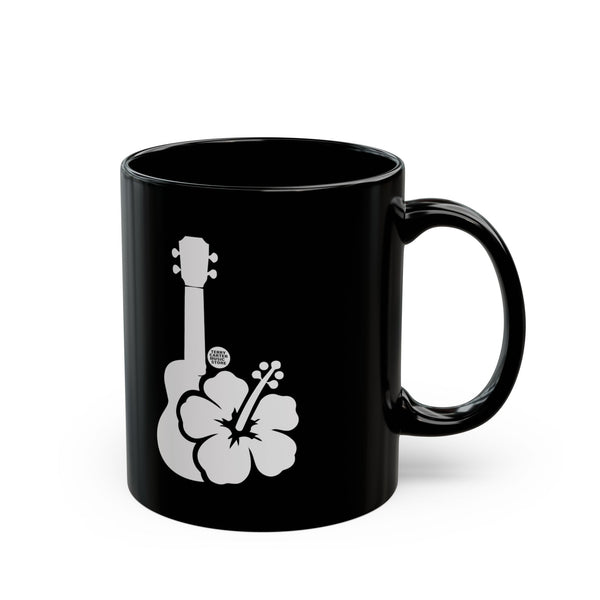 Ukulele Musician Black Ceramic Mug with Hibiscus - 11oz & 15oz