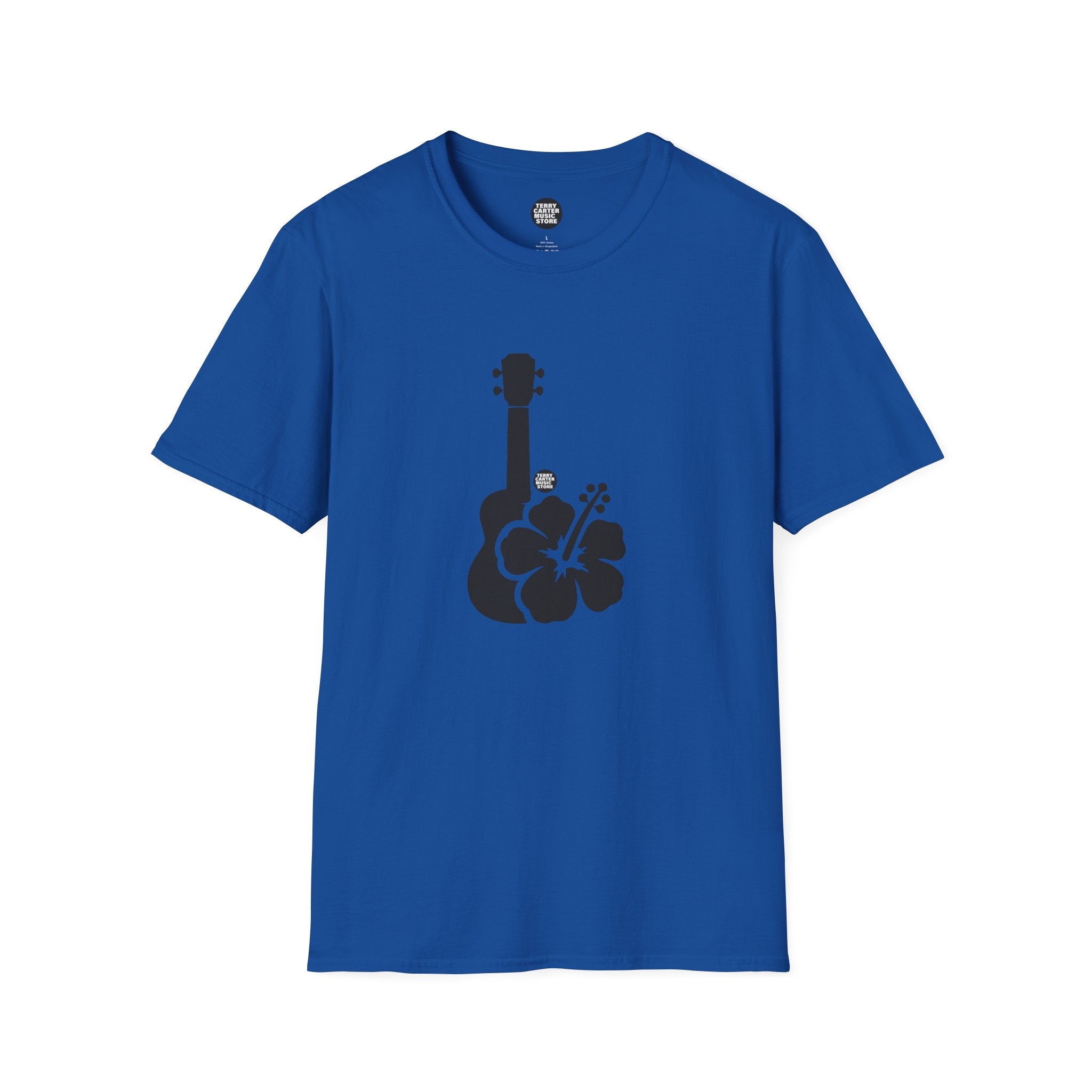 Ukulele Musician T‑Shirt with Hibiscus | Casual Cotton Tee - Terry