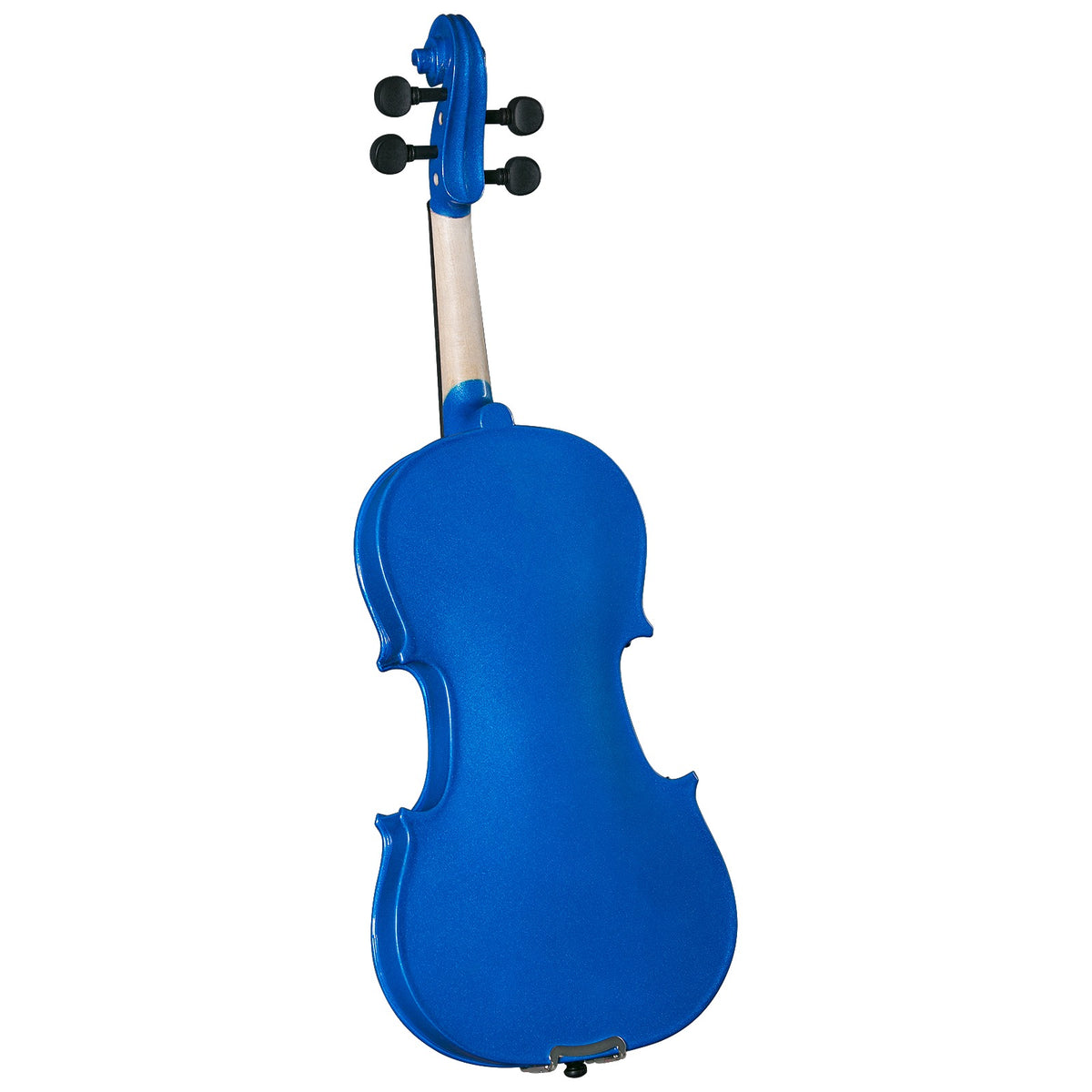 Back of the Anton Breton AB-05BU sparkling blue student violin showing the solid maple back and neck