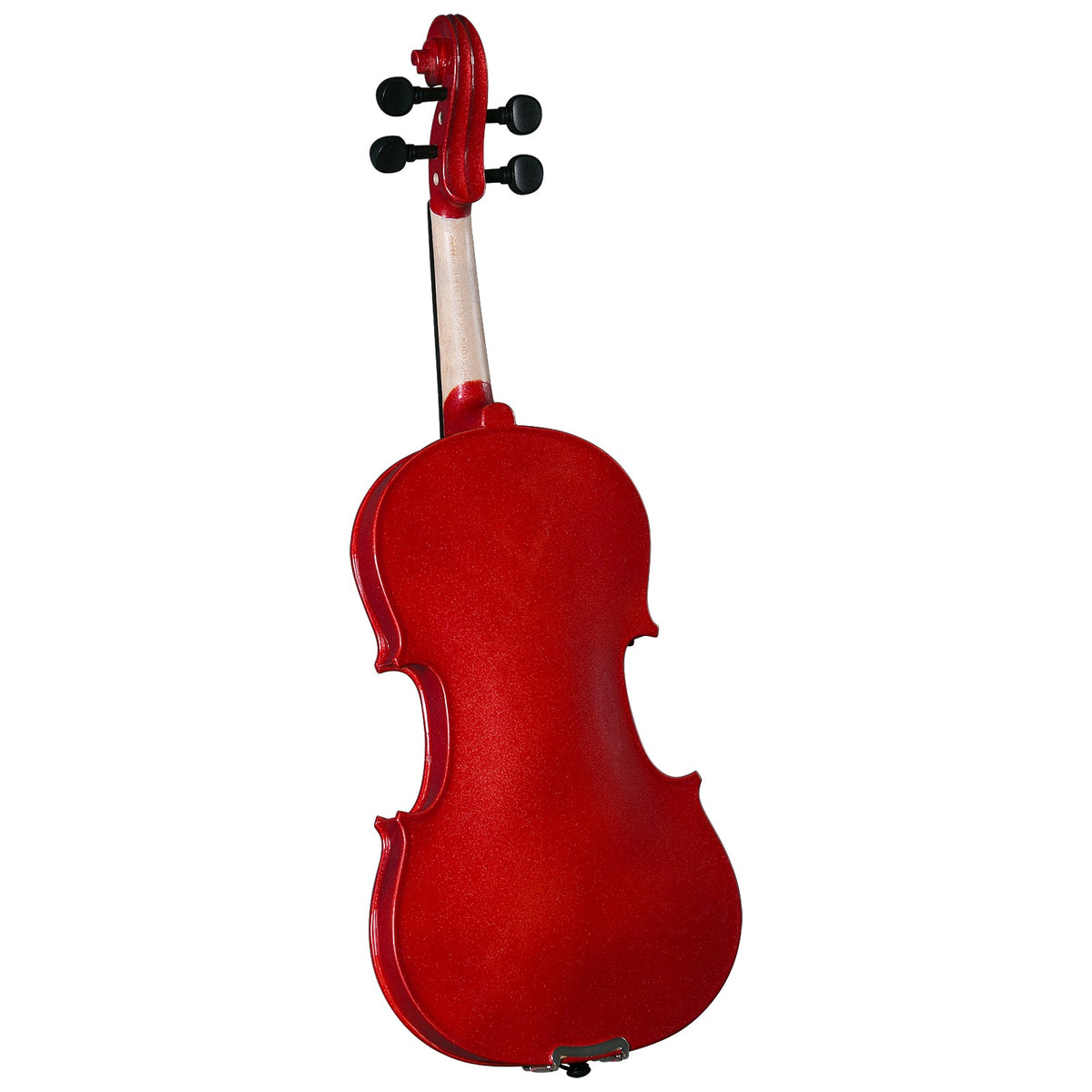 Back of the Anton Breton AB-05RD sparkling red student violin showing the solid maple back and neck