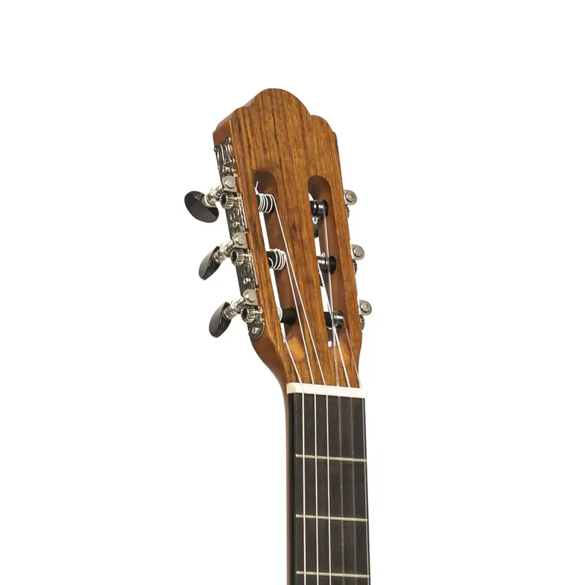 Graciano-SM classical guitar headstock with tuners, angled view
