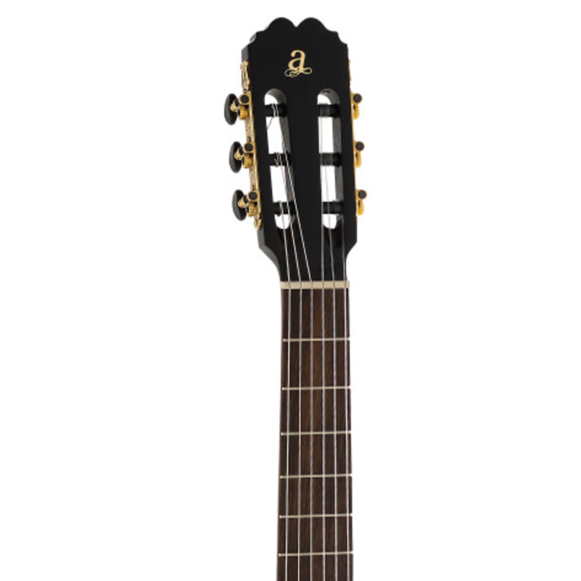 Guitar neck with headstock on a white background
