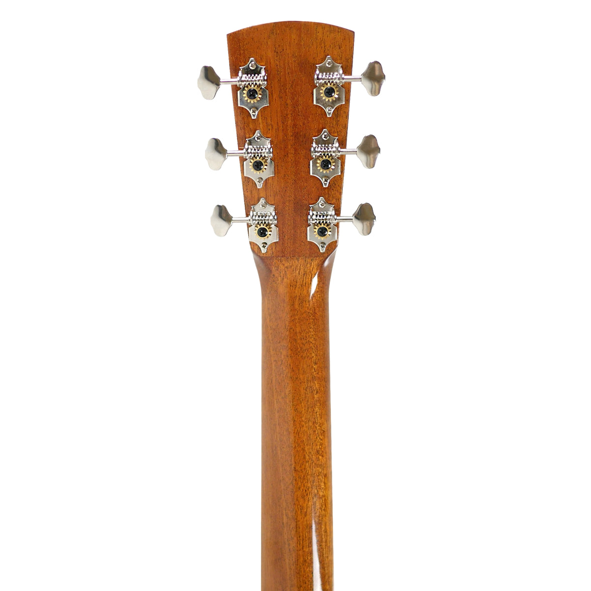 The rear headstock and neck view shows the carved mahogany neck and nickel-plated tuners of the Blueridge BR-40 Dreadnought Guitar.