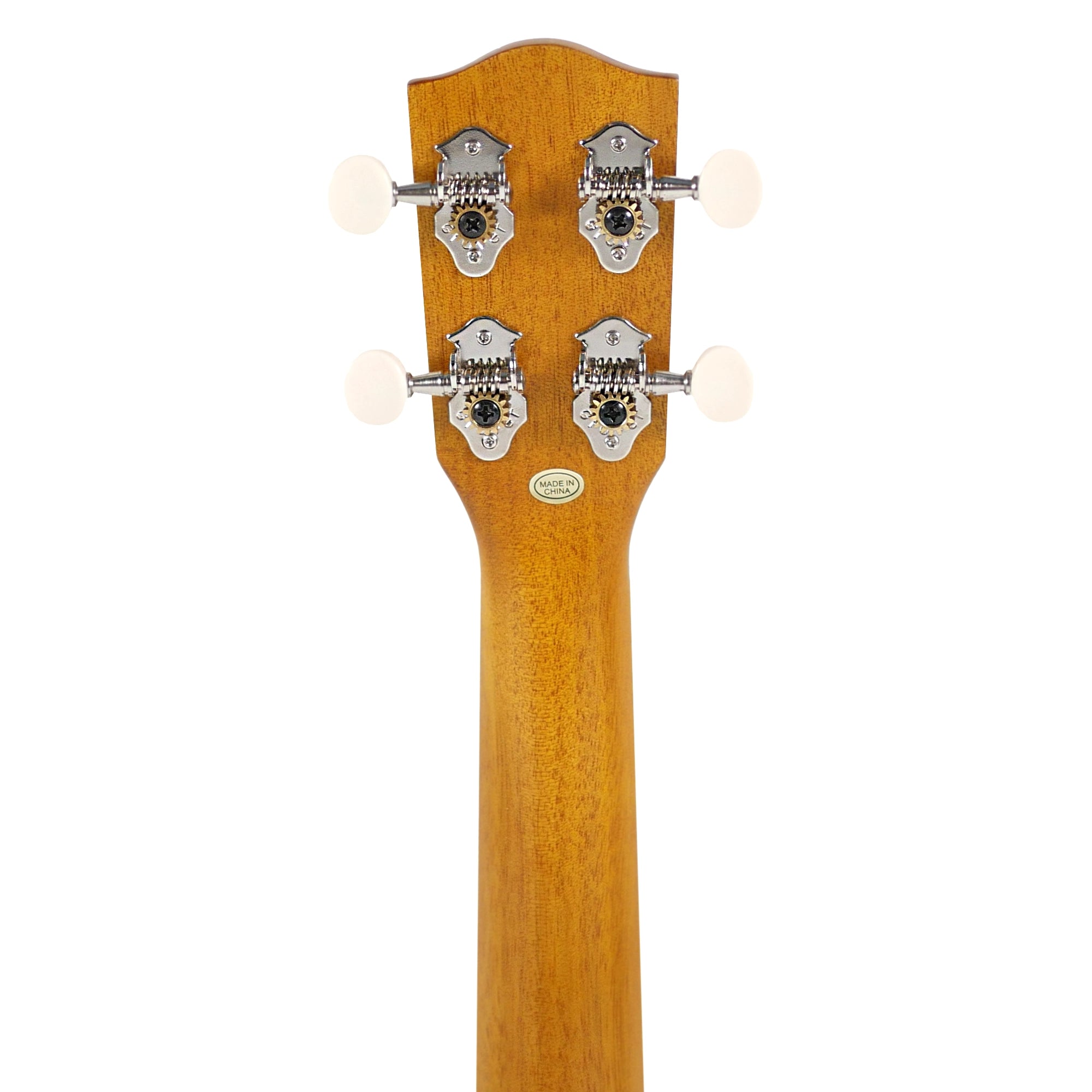 Rear view of the headstock and mahogany neck highlighting the Grover open-geared tuning machines.