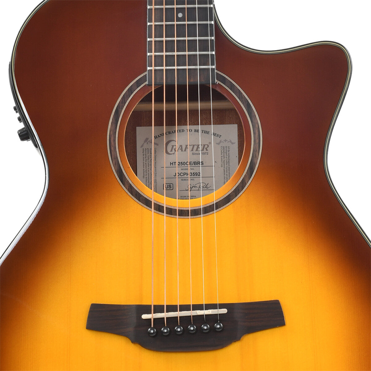 Crafter HT250-CE-BRS Silver Series 250 Orchestra Cutaway Acoustic-Electric Guitar - Brown Sunburst