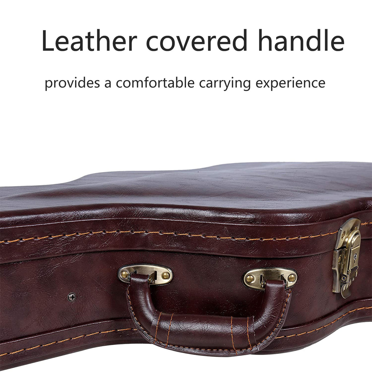 Crossrock CRW620D brown wood jumbo dreadnought guitar case, detail view.