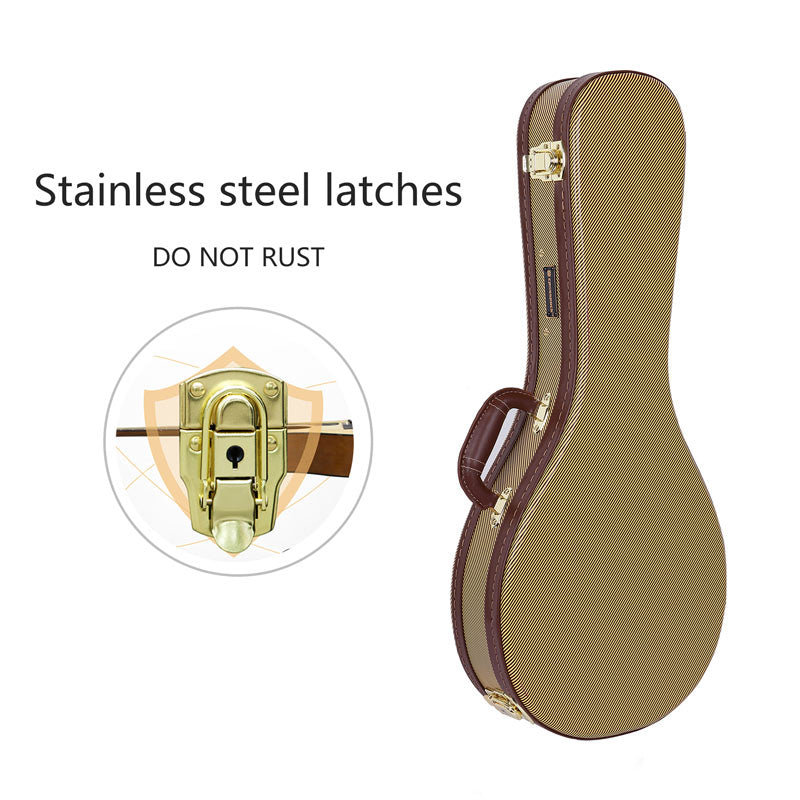 Crossrock CRW620MA tweed wood A-style mandolin case, detail view.