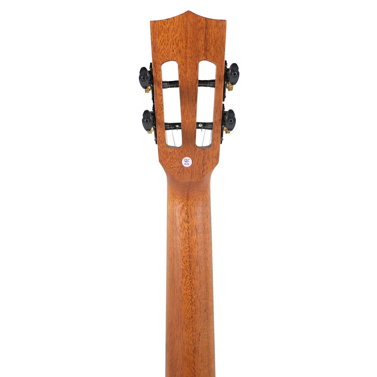 This rear view of the Kala CTD-SSRW-TG-C Tenor Ukulele highlights its mahogany neck and slotted headstock.