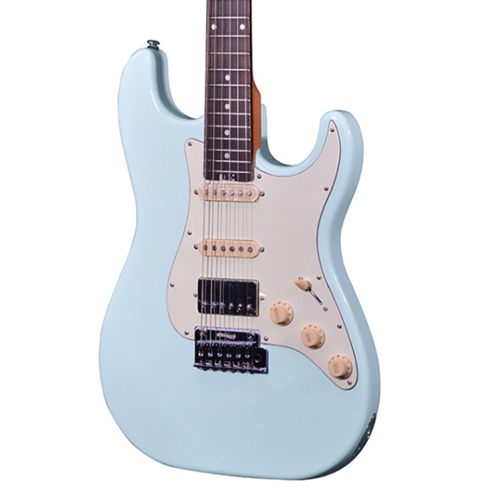 Crafter SEOUL SVVSR guitar with a light blue body on a white background