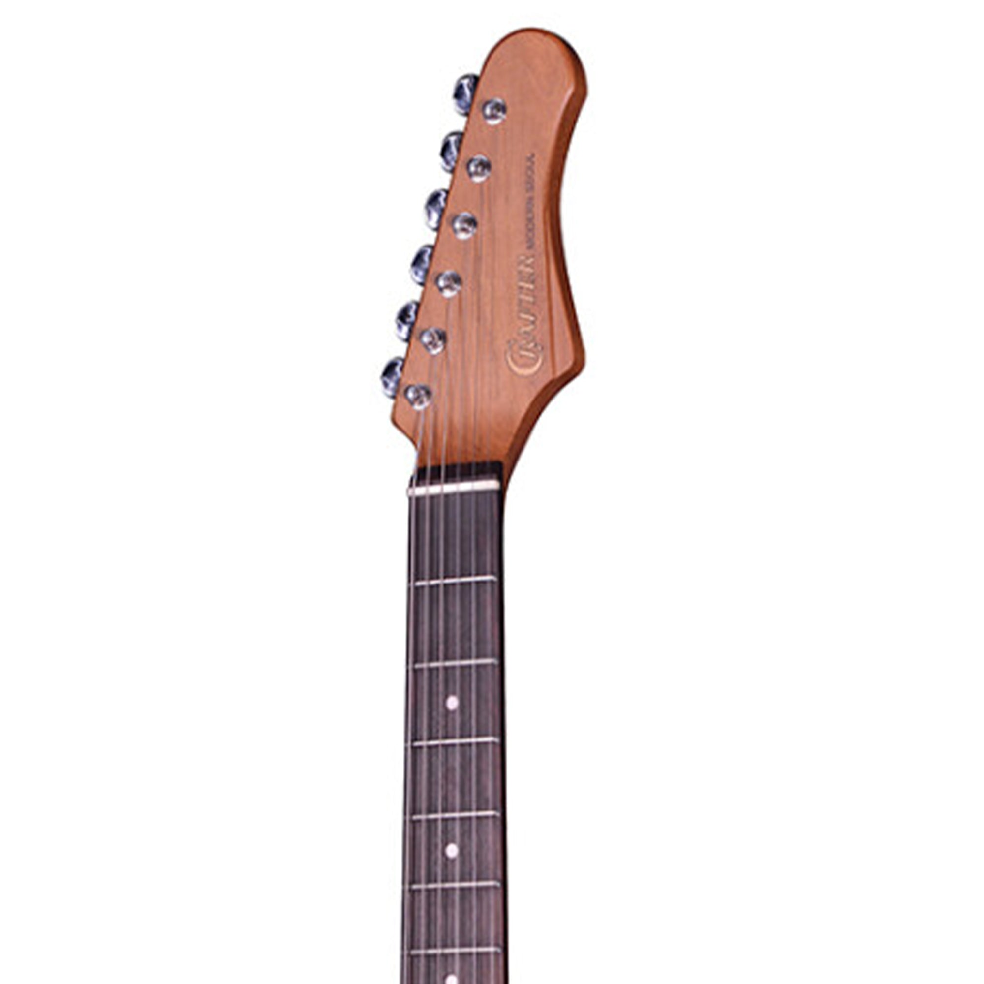 Close-up of a Crafter SEOUL SVVSR neck with headstock on a white background