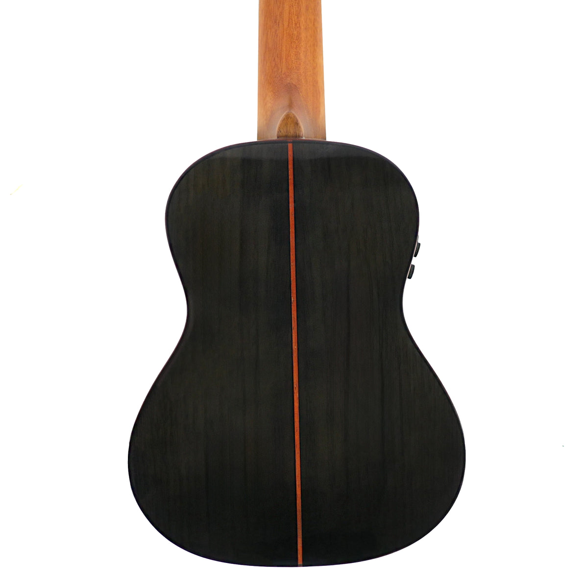 Flight Diana Soundwave Concert rear view displays the dark walnut back with contrasting center detail and natural Okoume neck.