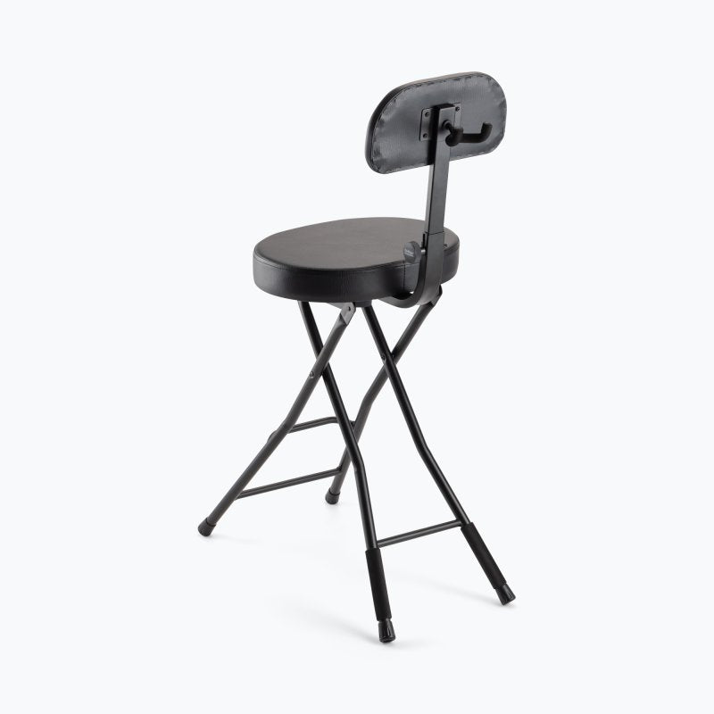 On-Stage DT8000 black guitar stool with padded seat, backrest and built-in guitar hanger