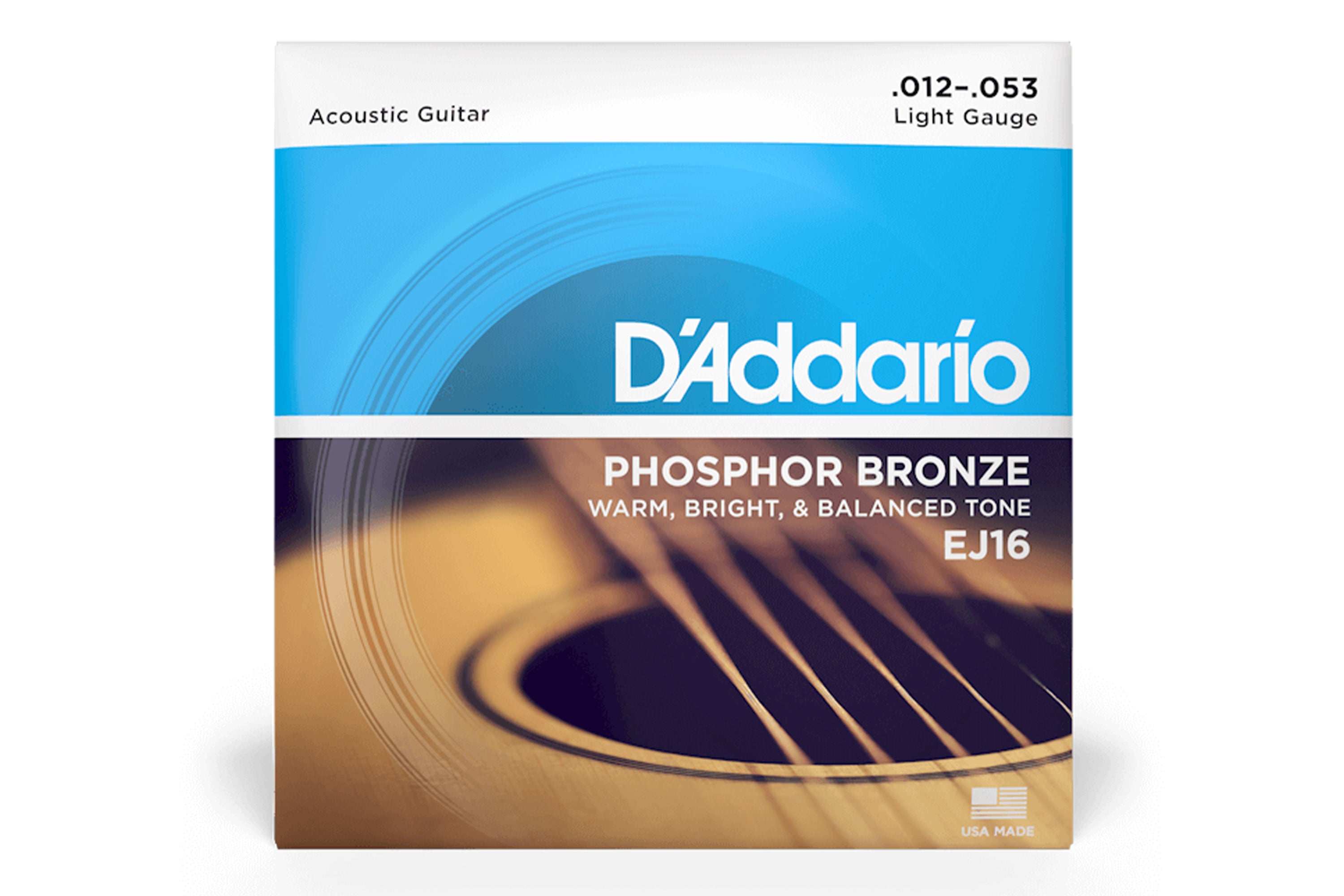 D'Addario EJ16 Phosphor Bronze Acoustic Guitar Strings, Light .12-.53
