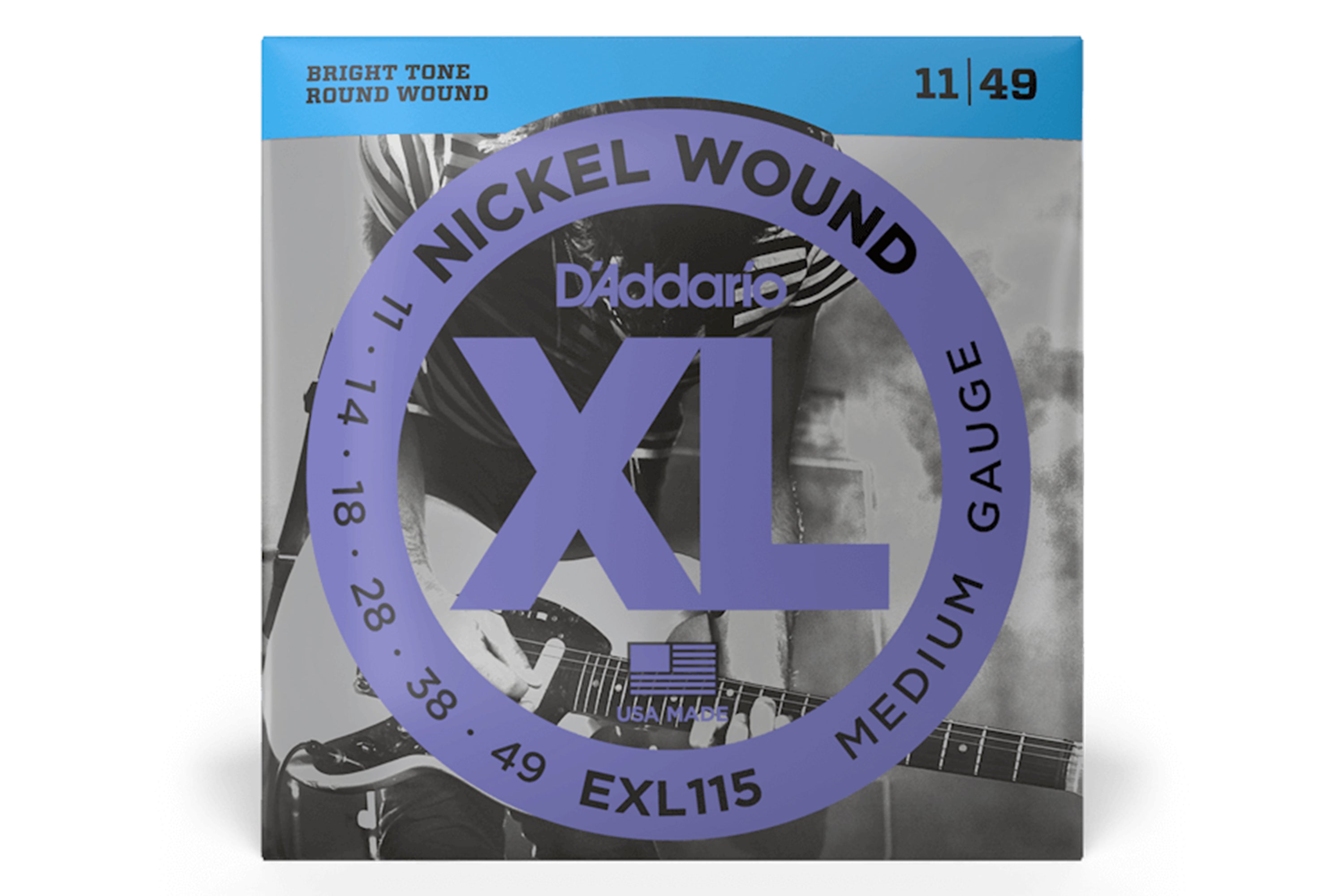 D'Addario EXL115 Nickel Wound Electric Guitar Strings, Medium/Blues-Jazz Rock - .011-.049