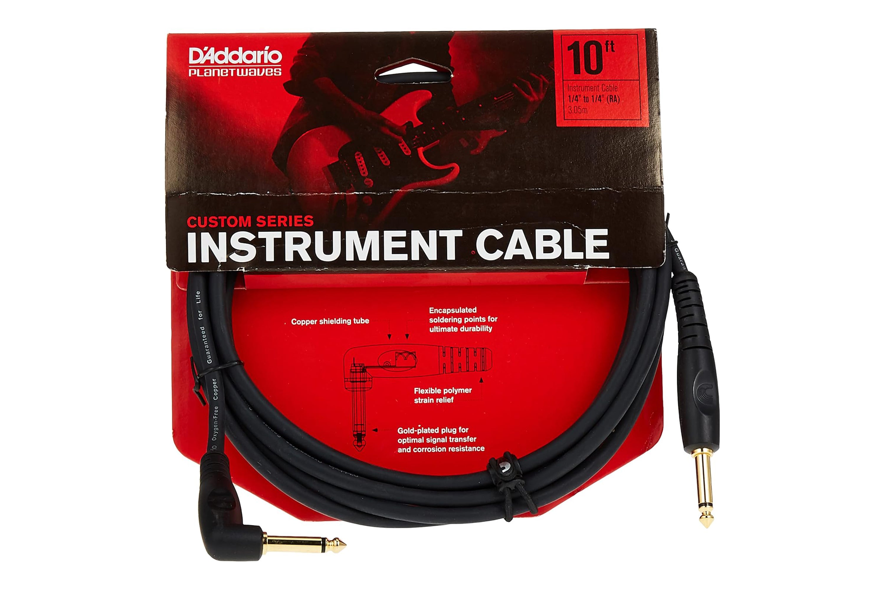 D'Addario PW-GRA-10 Custom Series Straight to Right Angle Instrument Cable - 10 foot