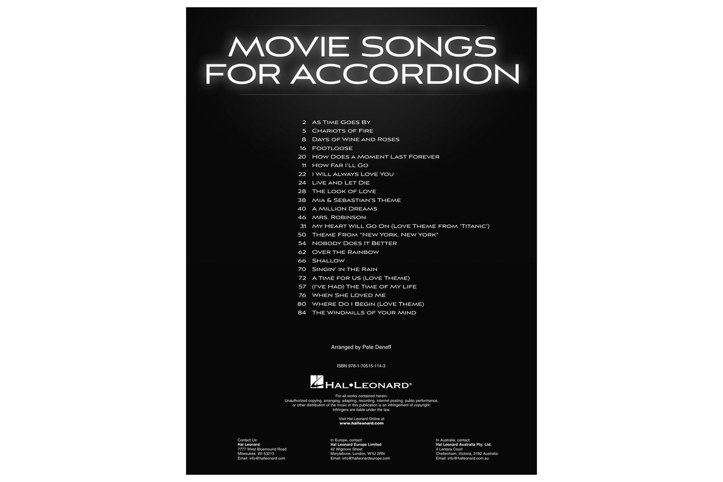 Hal Leonard Movie Songs For Accordion