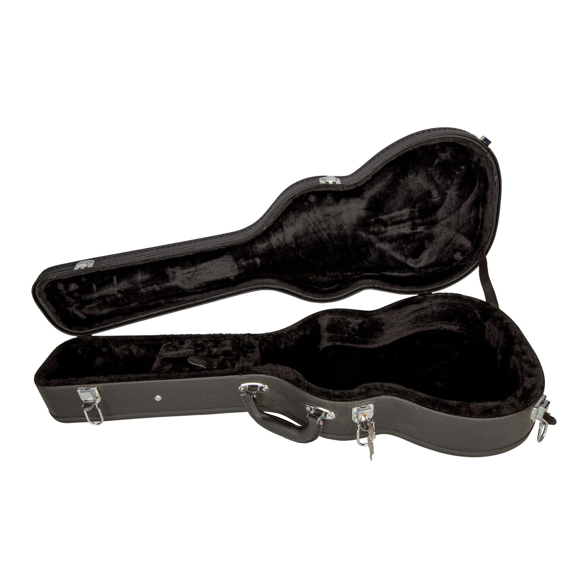 Lanikai HWC-B Baritone Ukulele Hardshell Wood Case, open showing the plush lined interior and storage compartment