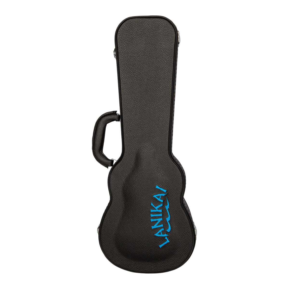 Lanikai HWC-S Soprano Ukulele Hardshell Wood Case, front view with the embroidered Lanikai logo