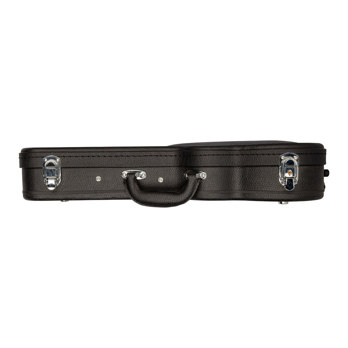 Lanikai HWC-S Soprano Ukulele Hardshell Wood Case, top edge view with handle and latches