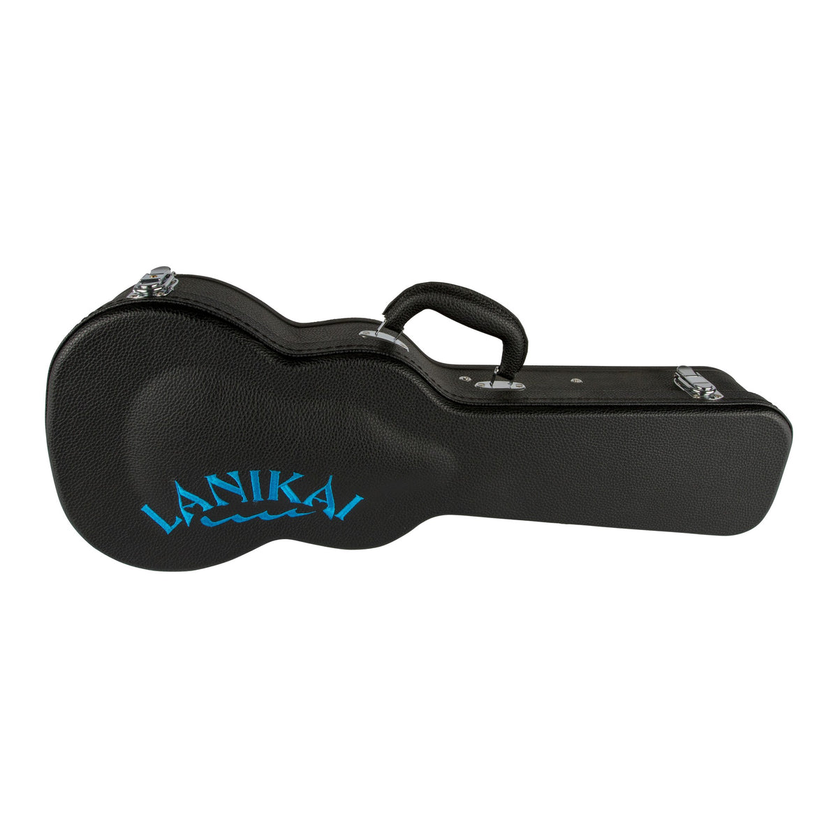 Lanikai HWC-T Tenor Ukulele Hardshell Wood Case, case lying flat showing the embroidered Lanikai logo