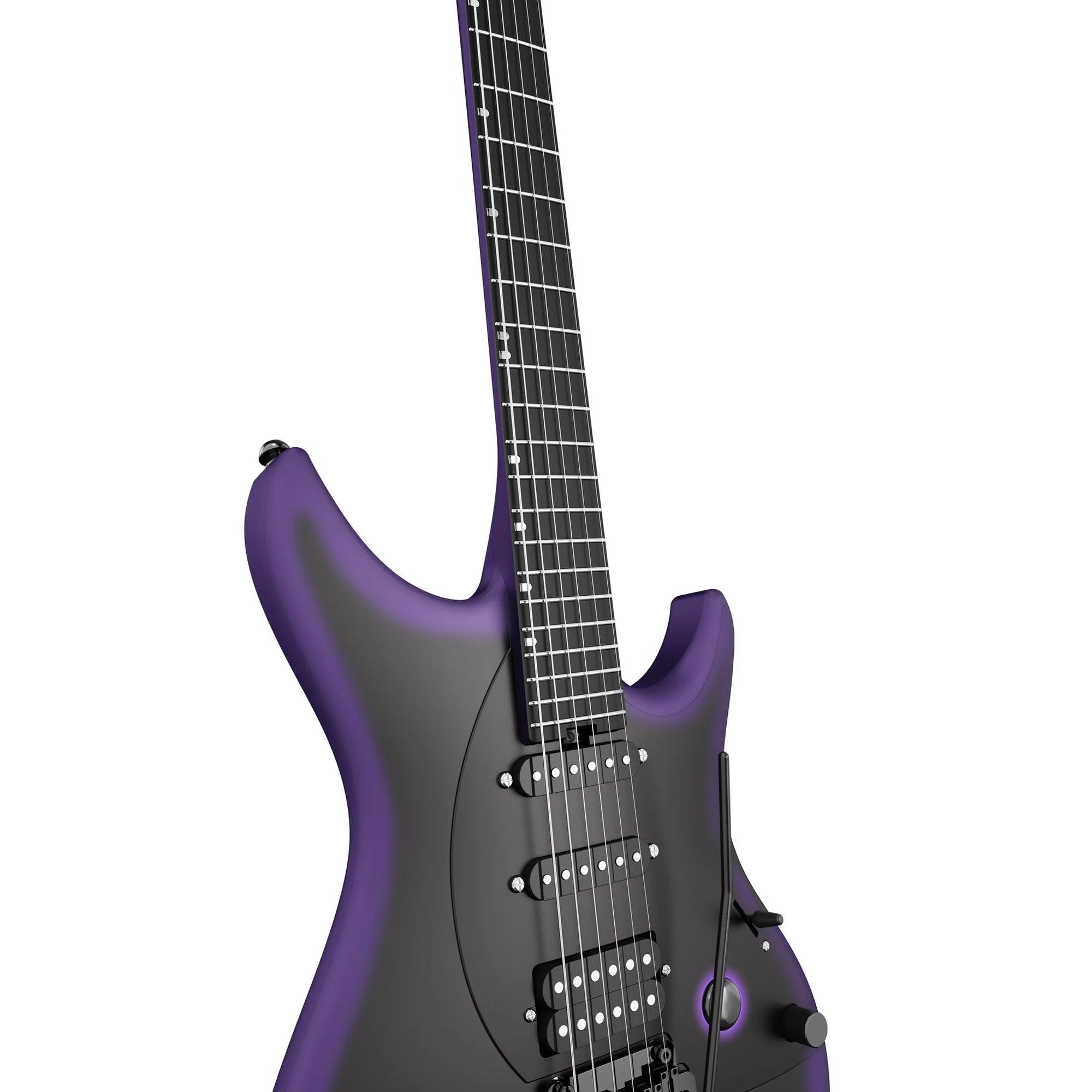Purple electric guitar on a white background
