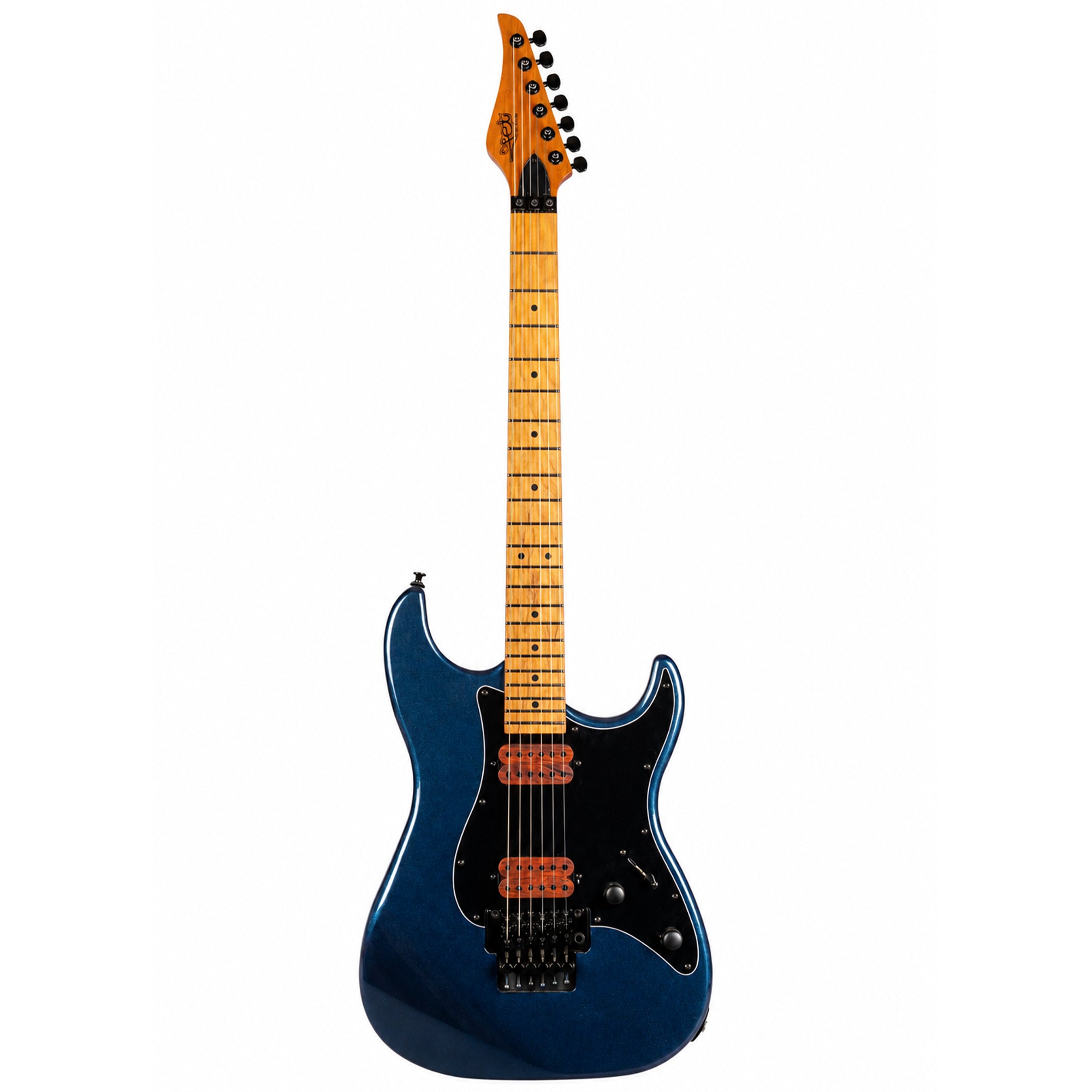 A Jet JS-800 Electric Guitar with a black pickguard, maple neck, and orange headstock, shown against a plain white background.