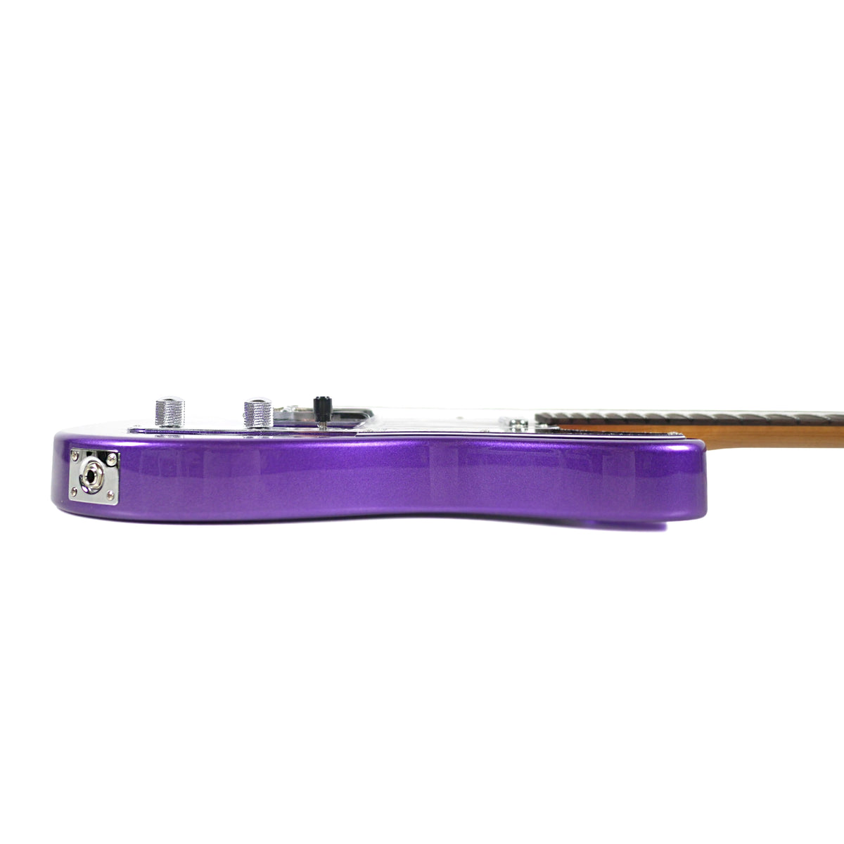 Jet JT-300 PLM R plum electric guitar, side view showing body edge and output jack