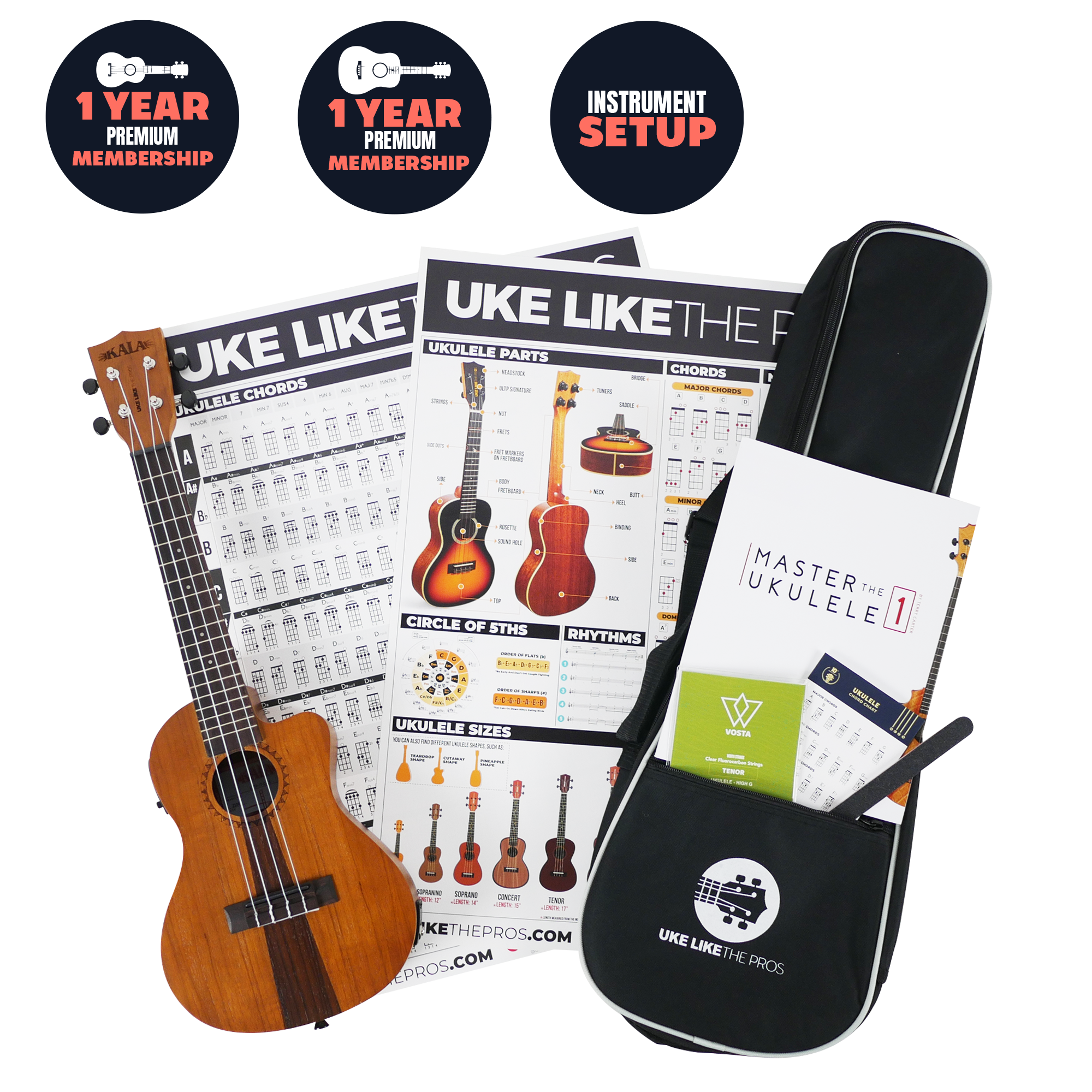 Kala JT-C-CE Concert Ukulele Bundle with Cutaway, Pickup & Online Course