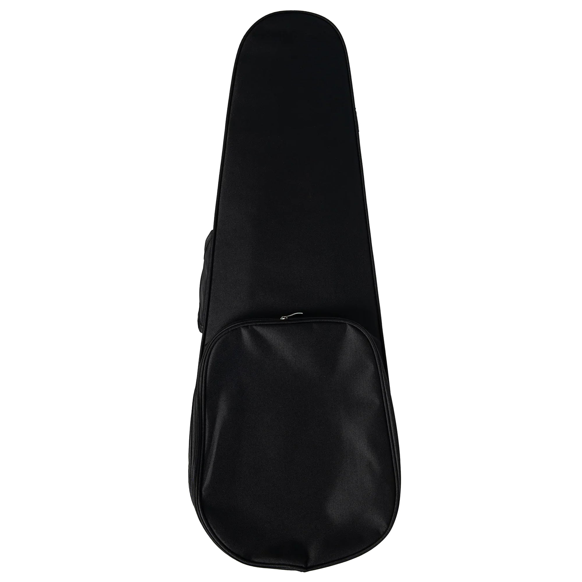 A black soft-sided ukulele case shown vertically against a plain white background.