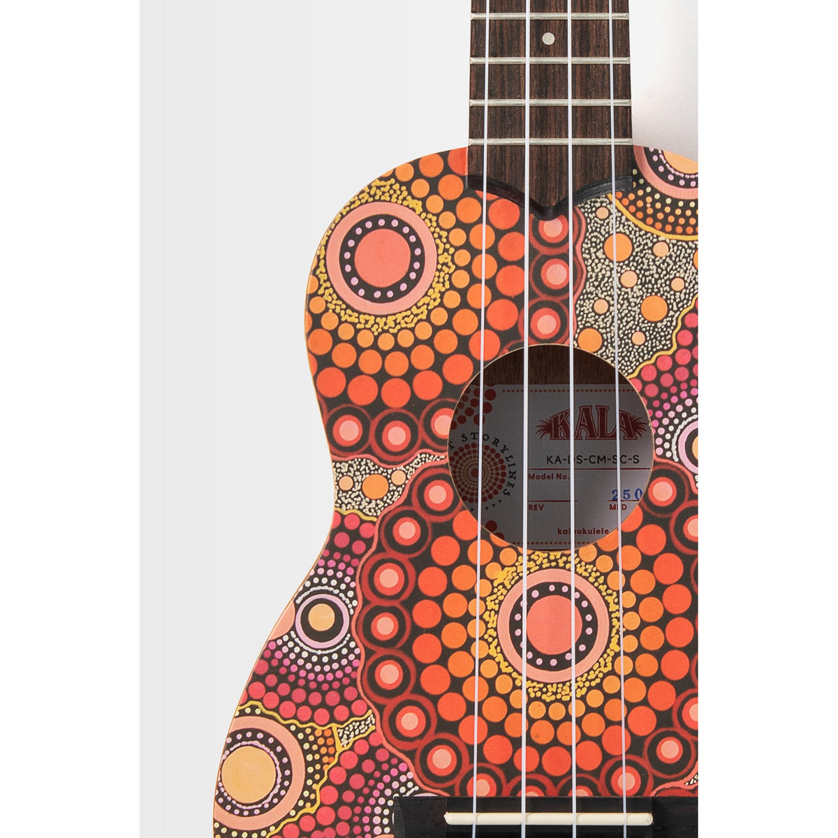 Kala KA-DS-CM-SC-S body front close-up showing Chantelle Muladad's dot-painting artwork on the top