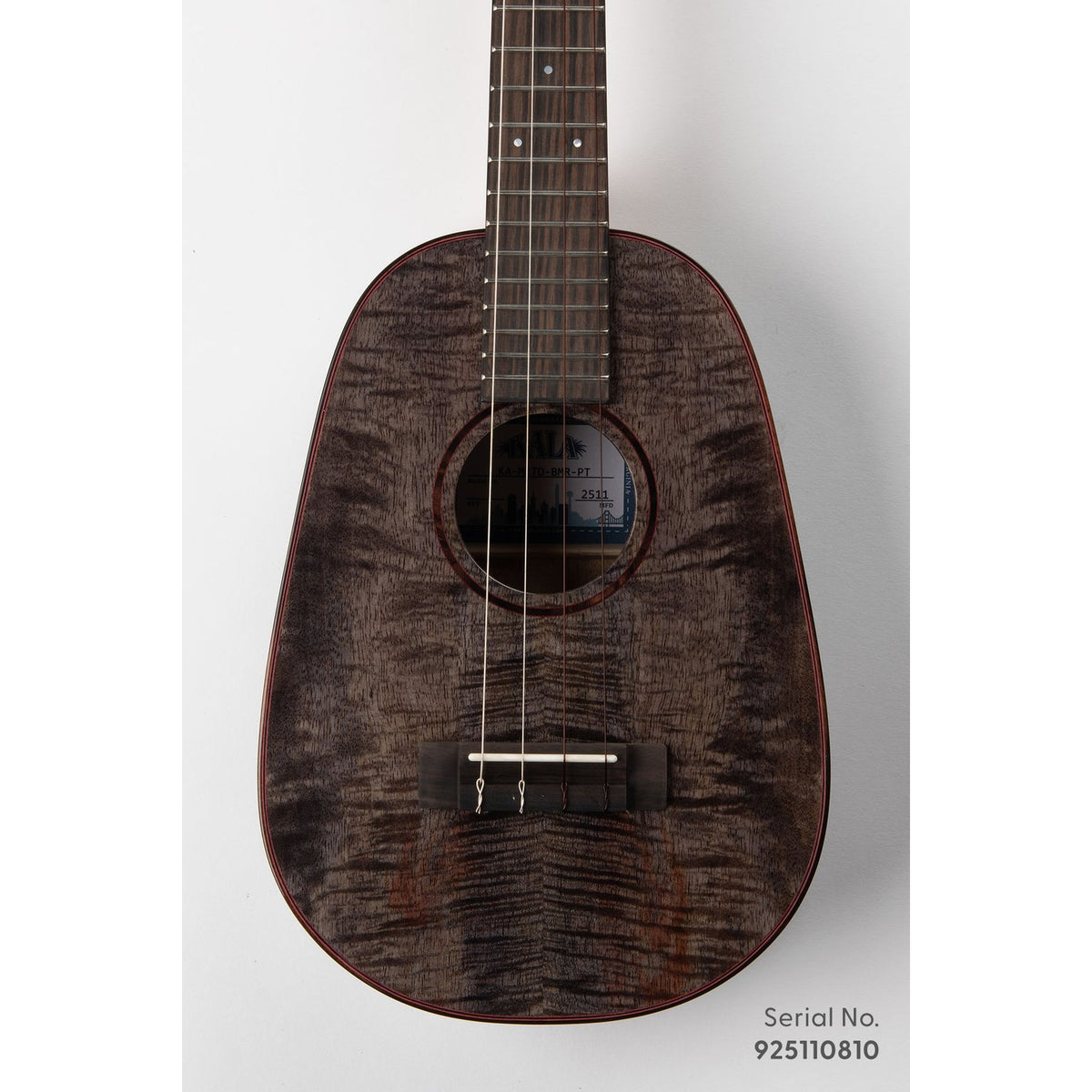 Kala METD-BMR-PT Metropolitan Deluxe Black Night Mango pineapple tenor ukulele, serial 925110810, front view showing the figured mango top