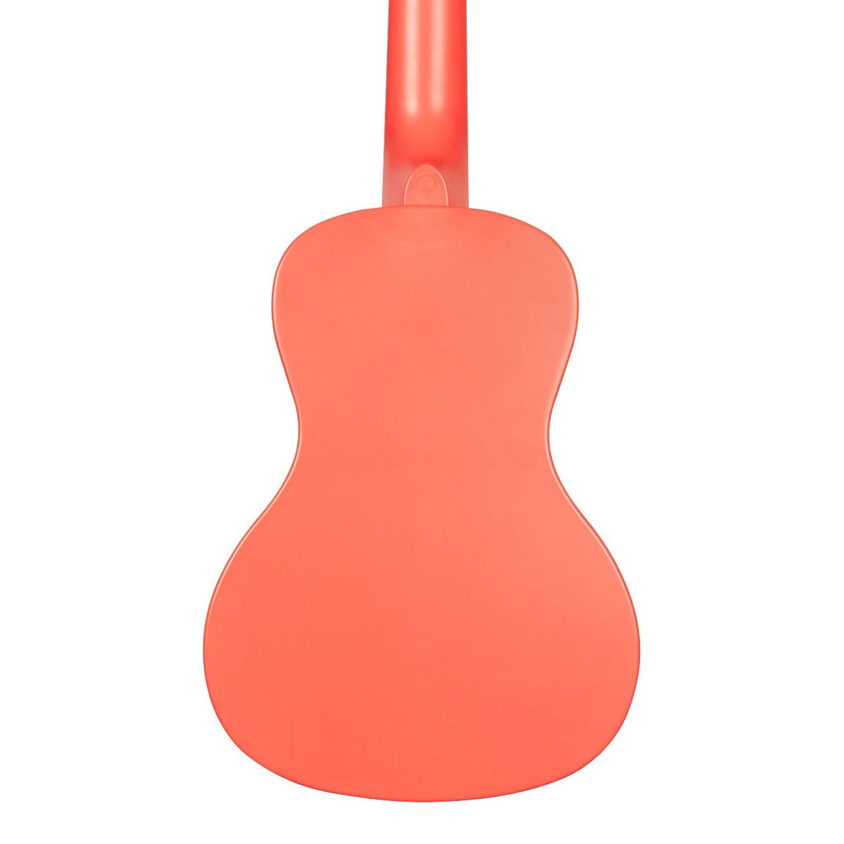 Kala KA-R-WMS-PK-C Pink Dusk concert ukulele body, back view showing the one-piece plastic back and the heel of the neck on a white background