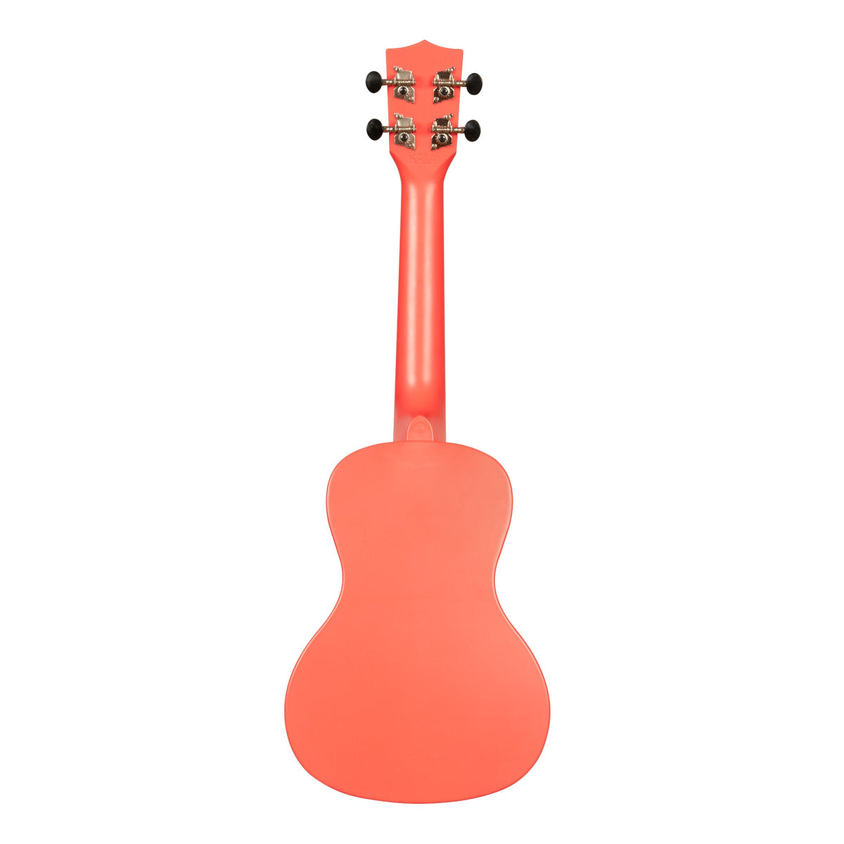 Back of the Kala KA-R-WMS-PK-C Pink Dusk concert ukulele, showing the one-piece plastic back and the rear of the tuners