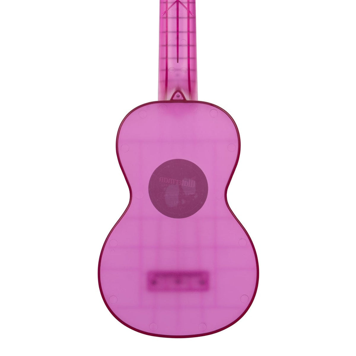 Kala KA-WMT-PL-S Amethyst Purple Transparent soprano ukulele body, back view showing the one-piece plastic back and the heel of the neck on a white background