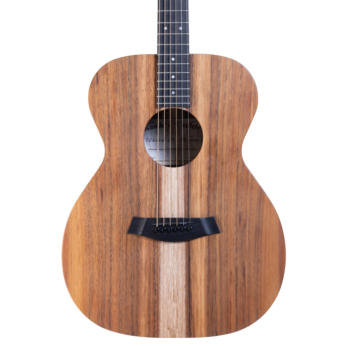 Example photo: an earlier Kanile'a KG-1 Natural, serial G0023, body front with Select Grade koa and natural finish