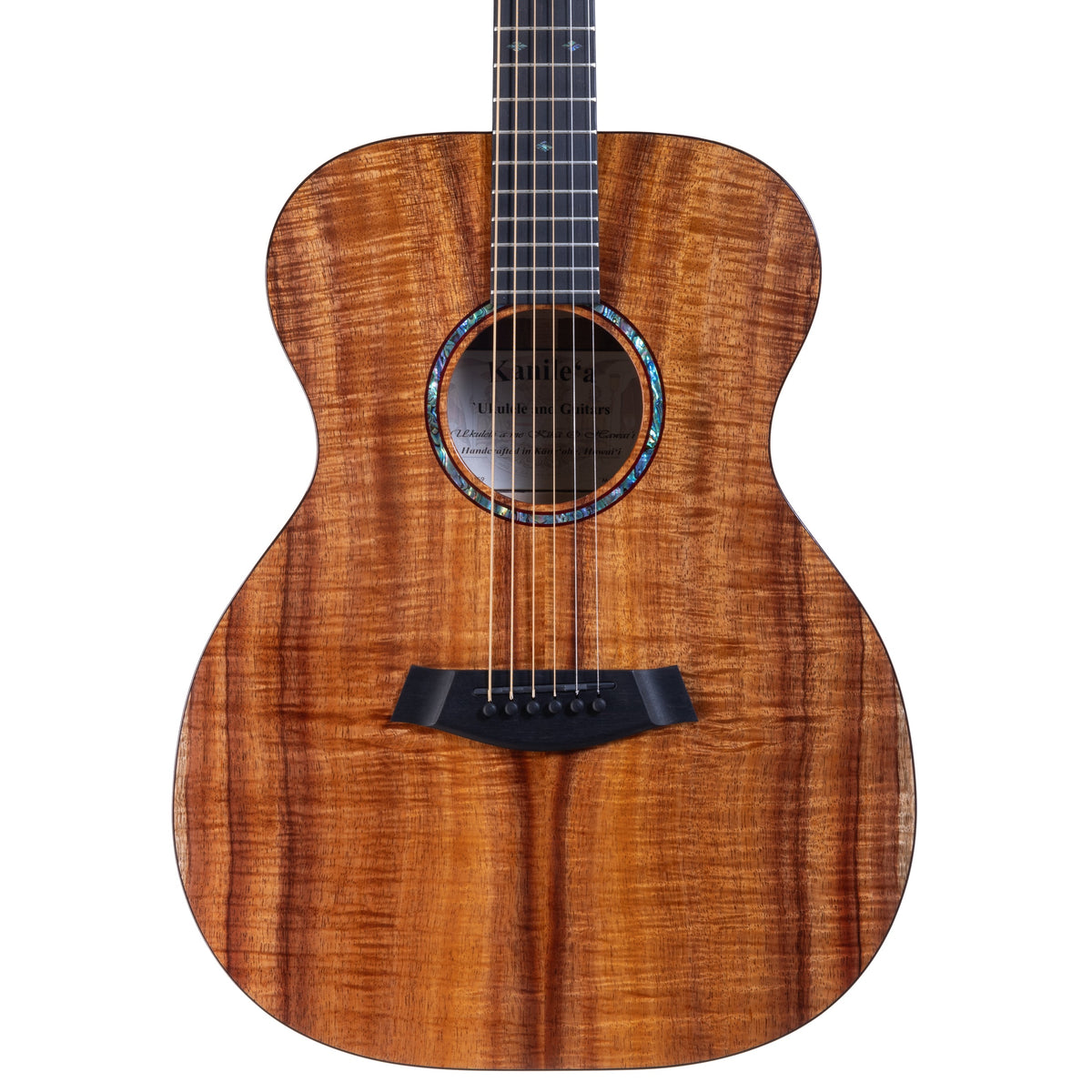 Example photo: an earlier Kanile'a KG-2 Pro, serial G0059, body front with abalone rosette and tortoise binding
