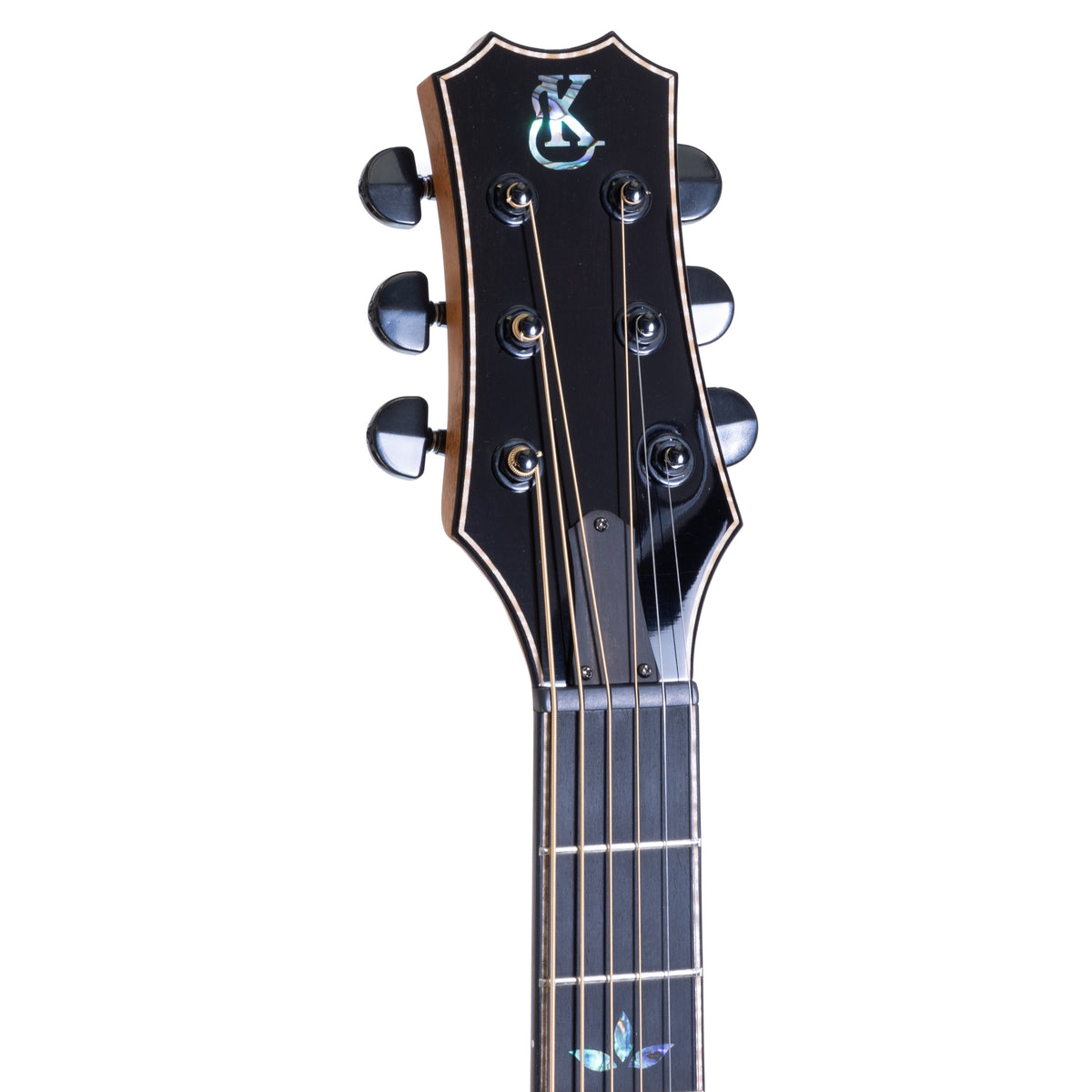 Example photo: an earlier Kanile'a KG-4 Pro, serial G0068, headstock with abalone detailing and Gotoh black locking tuners