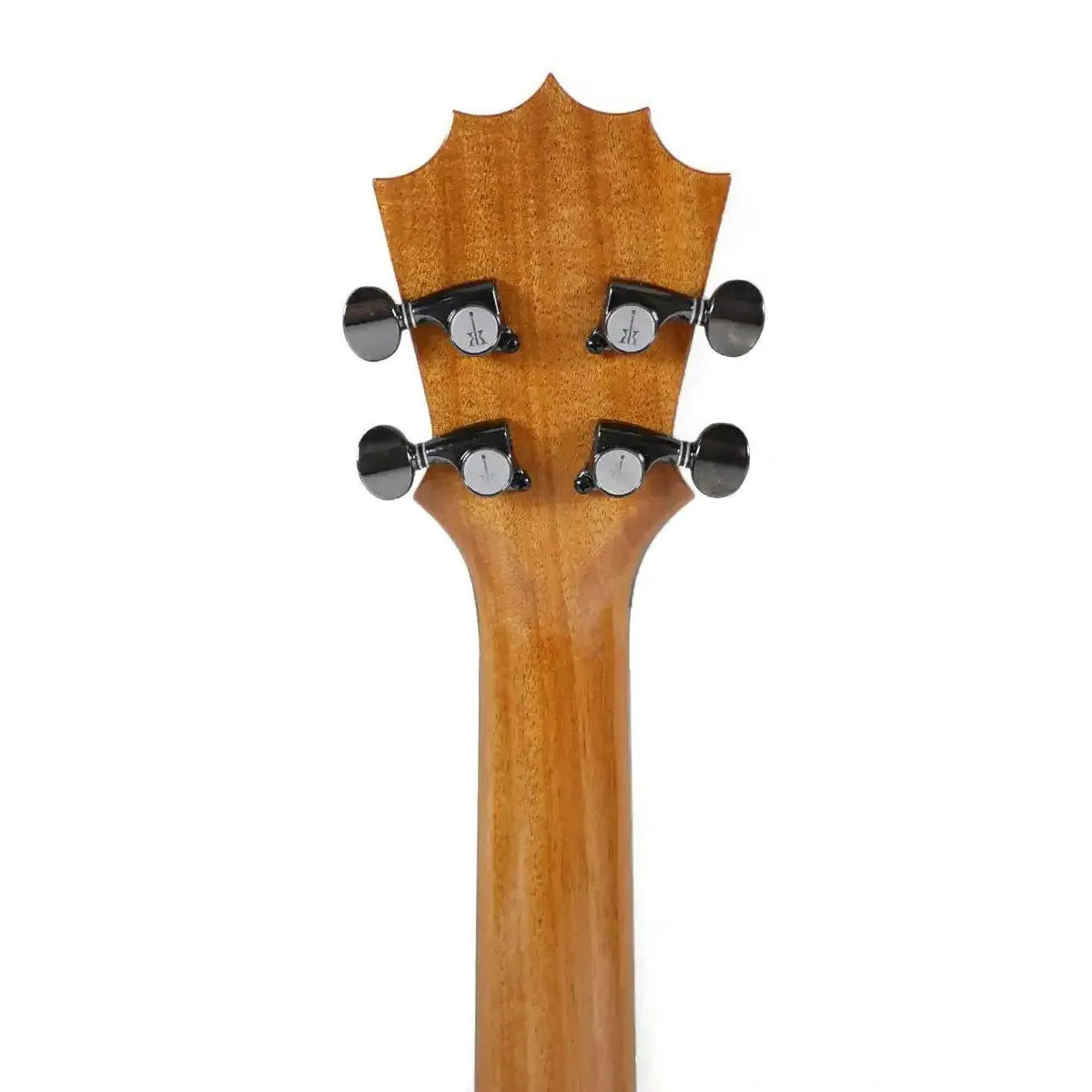 KoAloha KTM-S00 Slimline Gloss Solid Hawaiian Koa Tenor Ukulele, back of the headstock with geared tuners