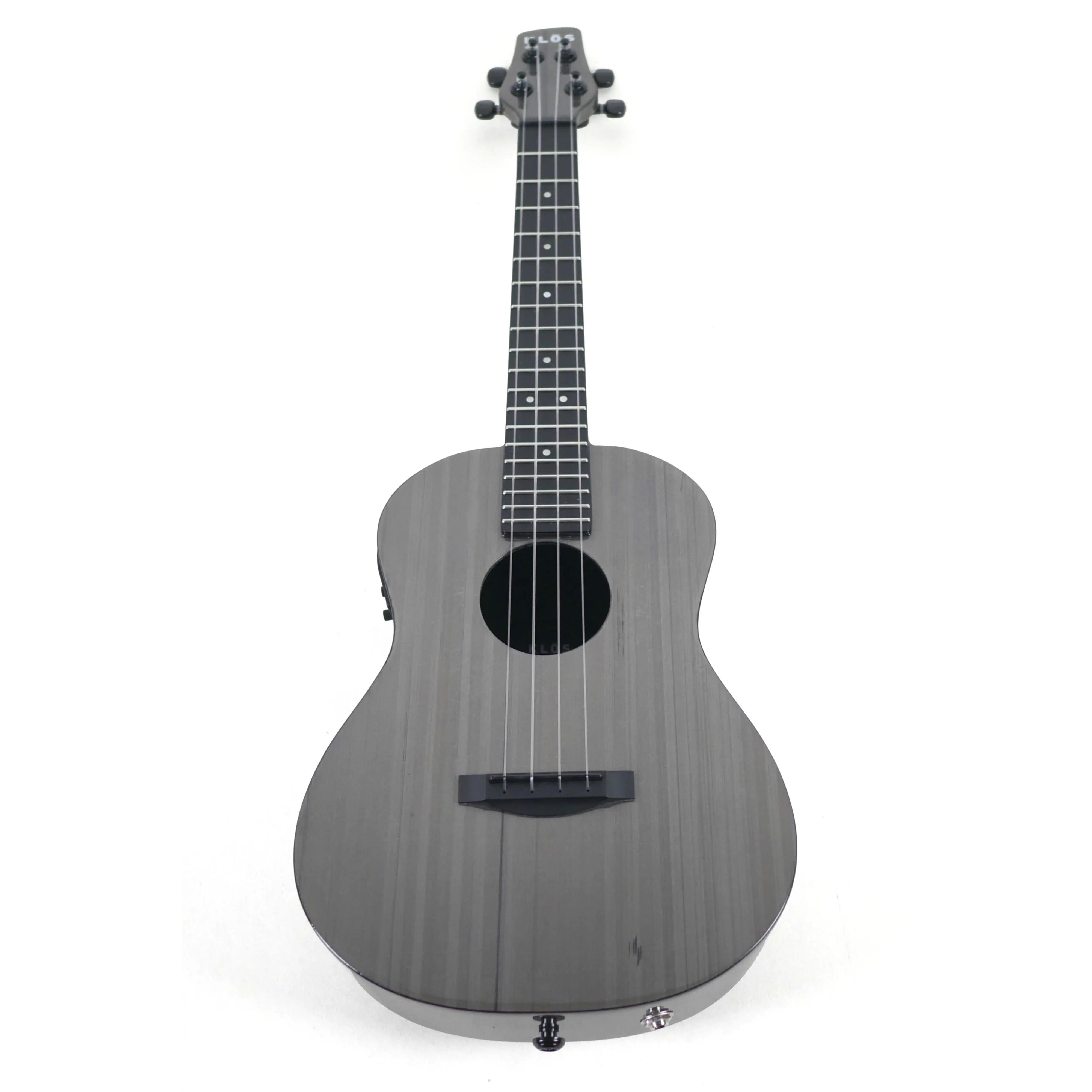 Klōs Carbon Timber tenor ukulele in a sleek grey finish with a composite ebony fretboard and built-in electronics.