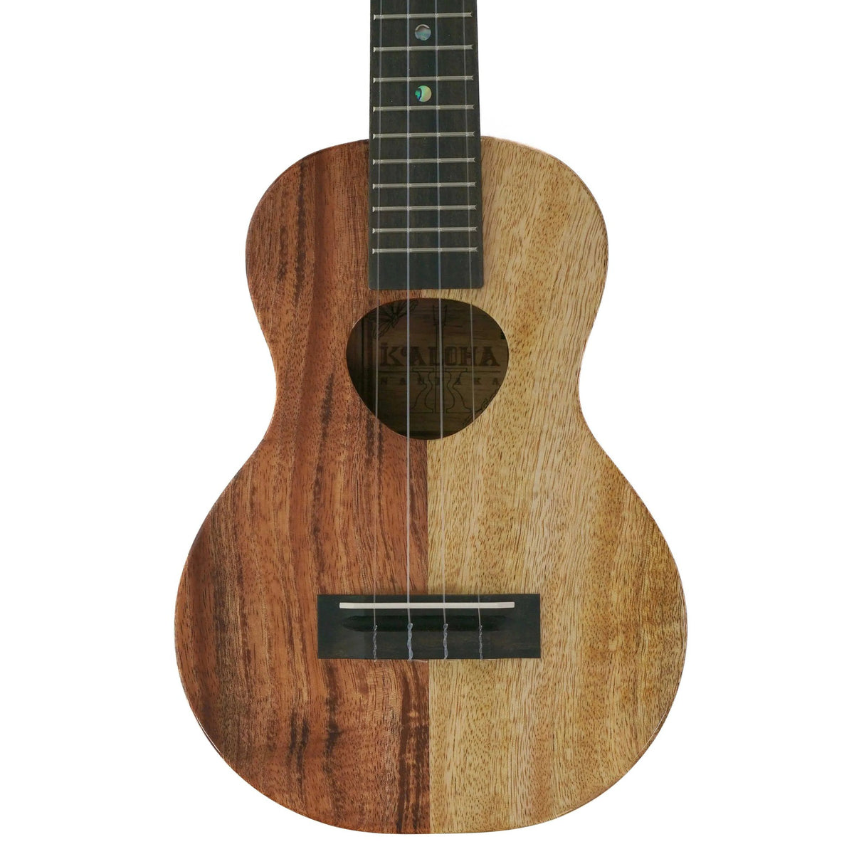 KoAloha Naupaka concert ukulele, front with two-tone koa and mango top