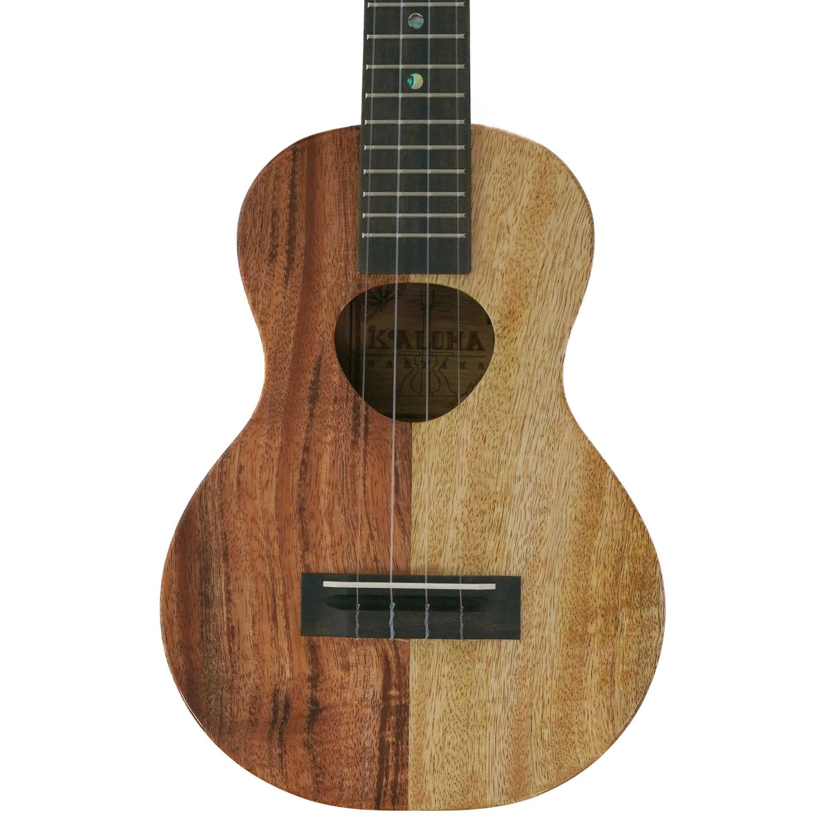KoAloha KSNP-00 Naupaka soprano ukulele, front with two-tone koa and mango top