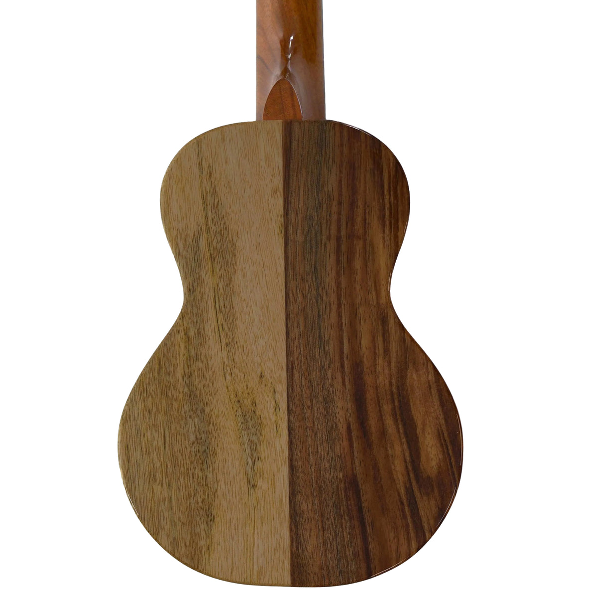 KoAloha KSNP-00 Naupaka soprano ukulele, back showing two-tone koa and mango
