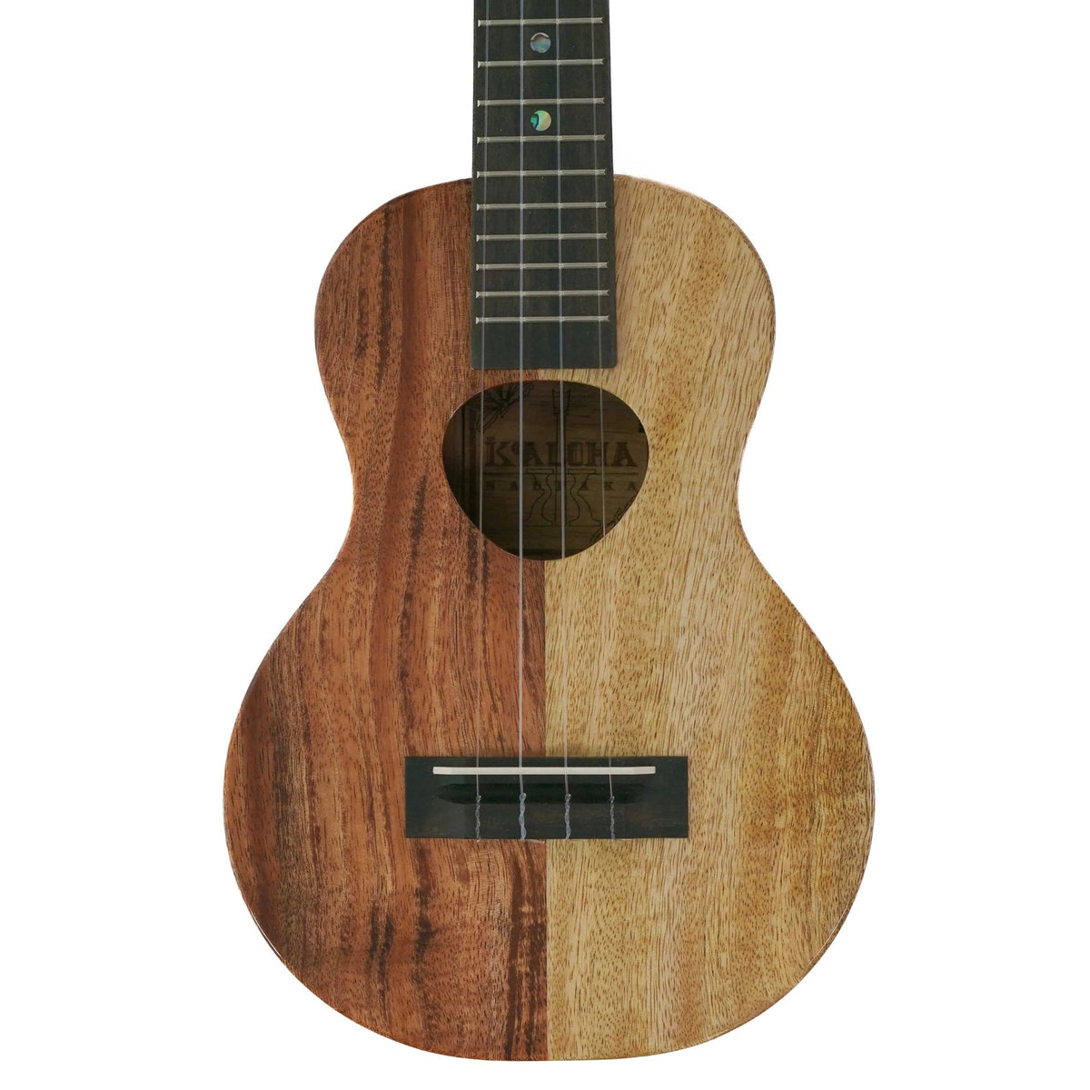 KoAloha KSNP-10 Naupaka soprano ukulele, front with two-tone koa and mango top
