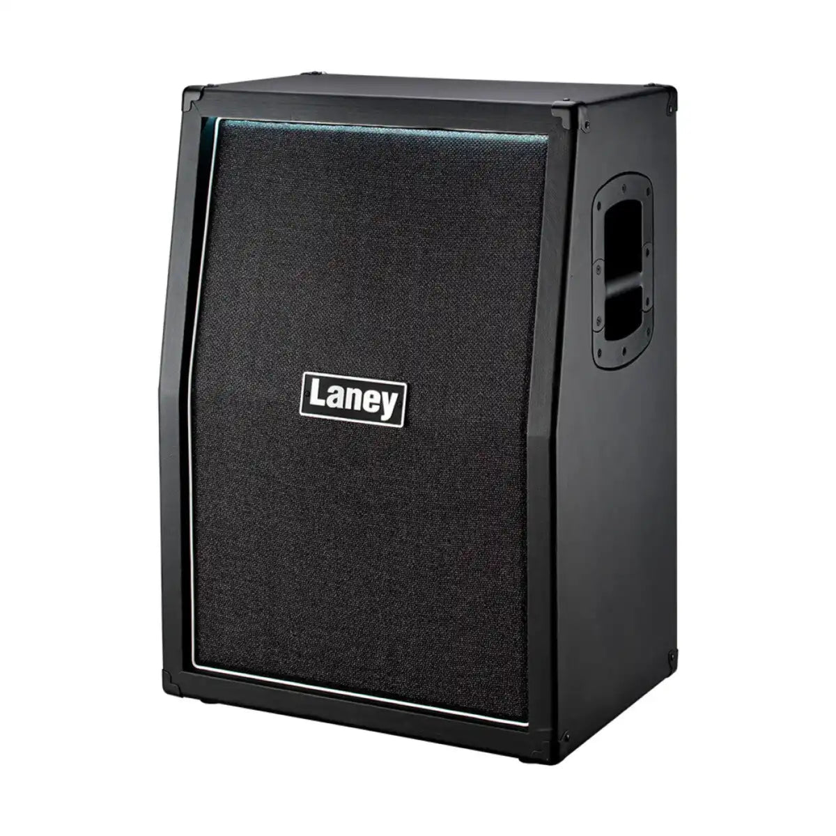 Laney LFR-212 powered cabinet angled view showing the angled cabinet shape and side handle