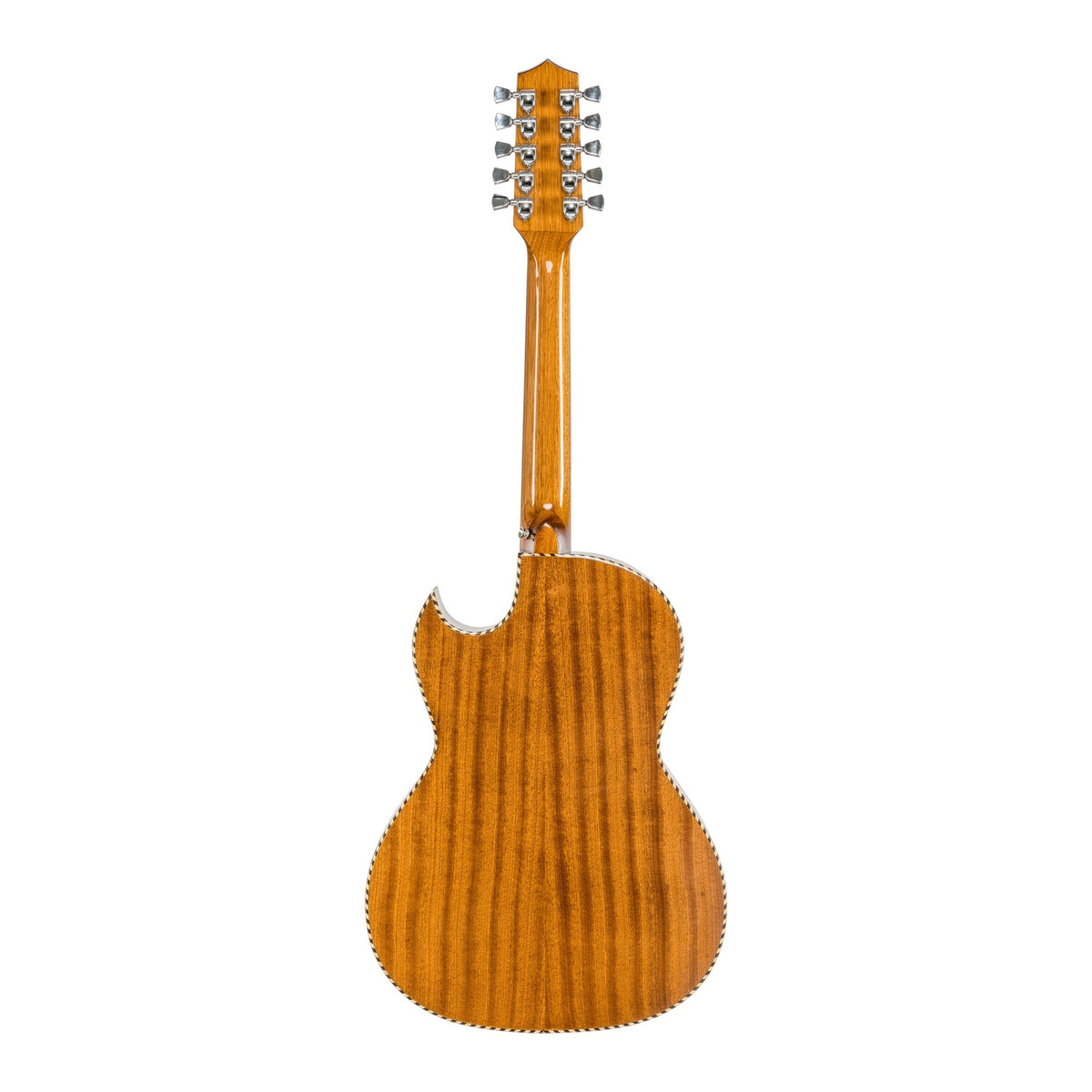 H. Jimenez LBQ1EBF Palomazo Black Flame Top Cutaway Acoustic Electric Bajo Quinto, full back view from headstock to end