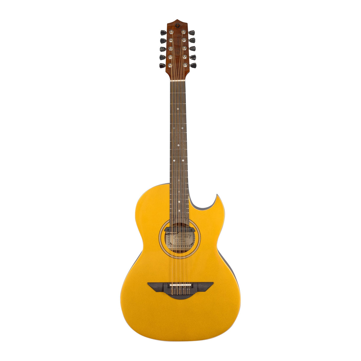 H. Jimenez LBQ1EGT Palomazo Gold Sparkle Top Cutaway Acoustic Electric Bajo Quinto, full front view from headstock to end